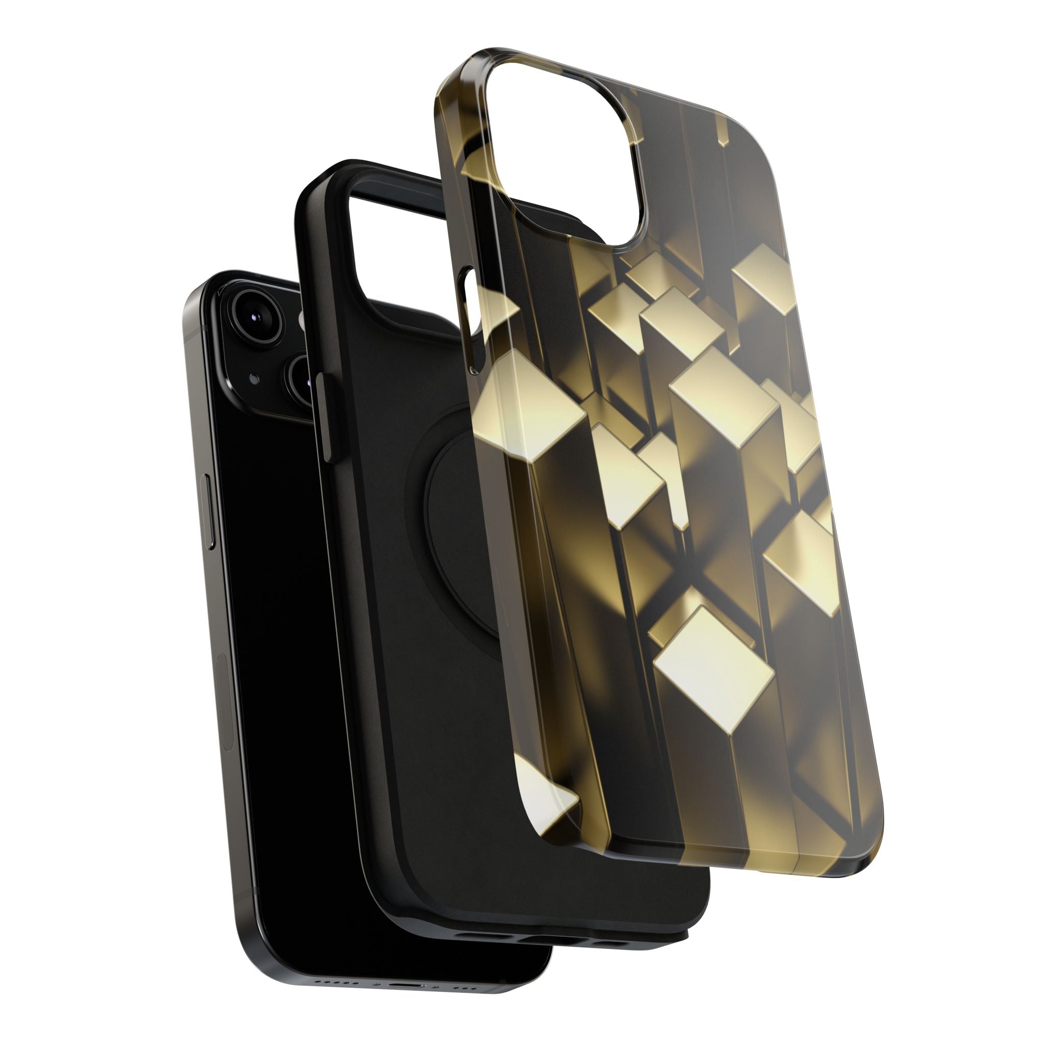 Impact-Resistant Phone Case — Gold Geometric 3D Cubes