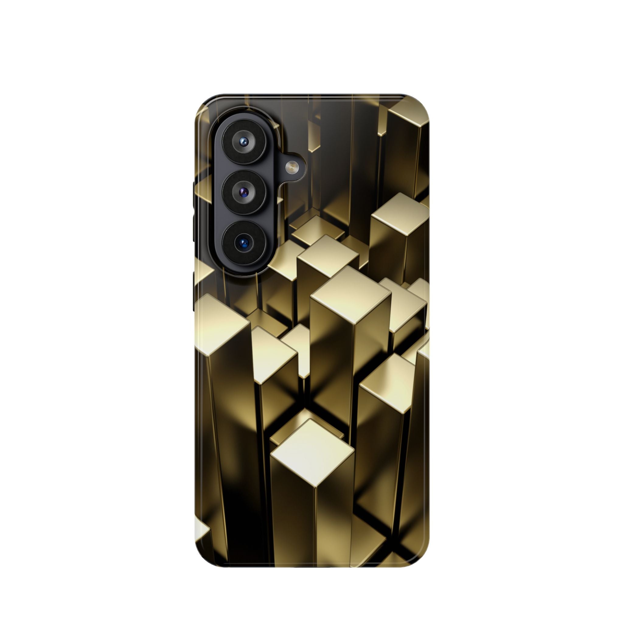 Impact-Resistant Phone Case — Gold Geometric 3D Cubes