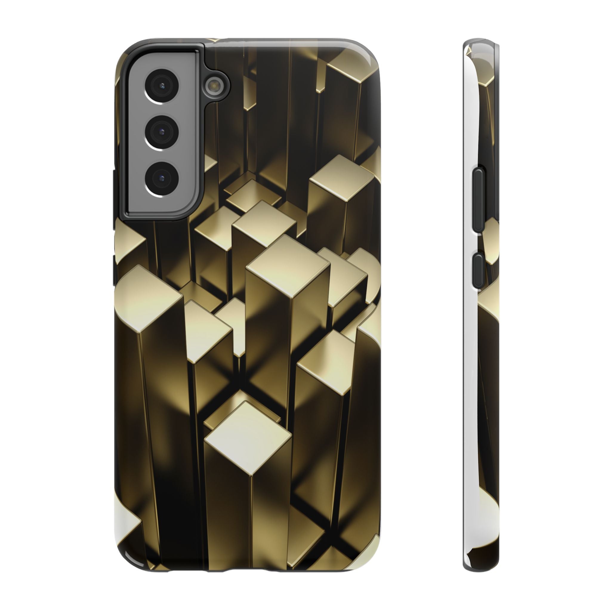 Impact-Resistant Phone Case — Gold Geometric 3D Cubes
