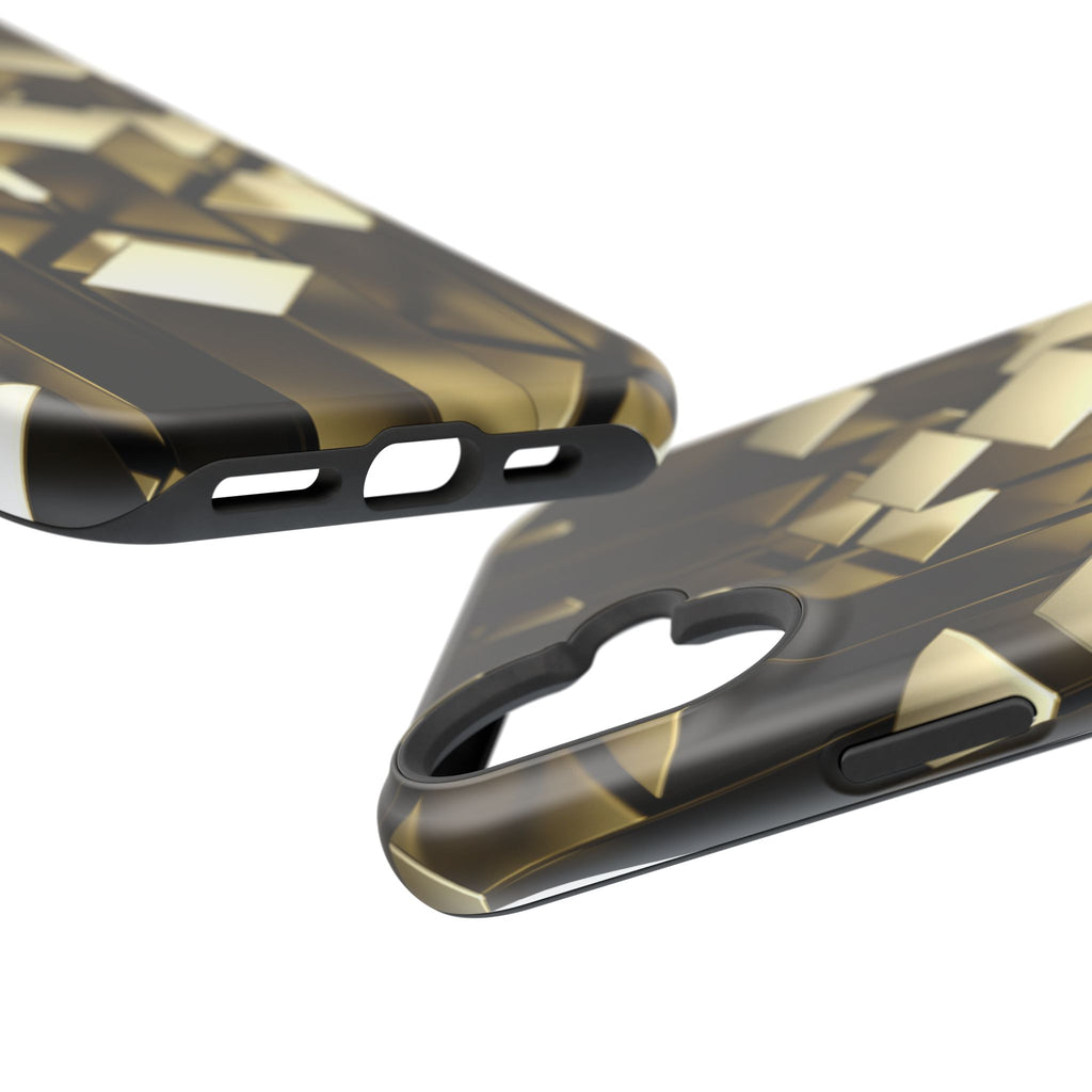 Impact-Resistant Phone Case — Gold Geometric 3D Cubes