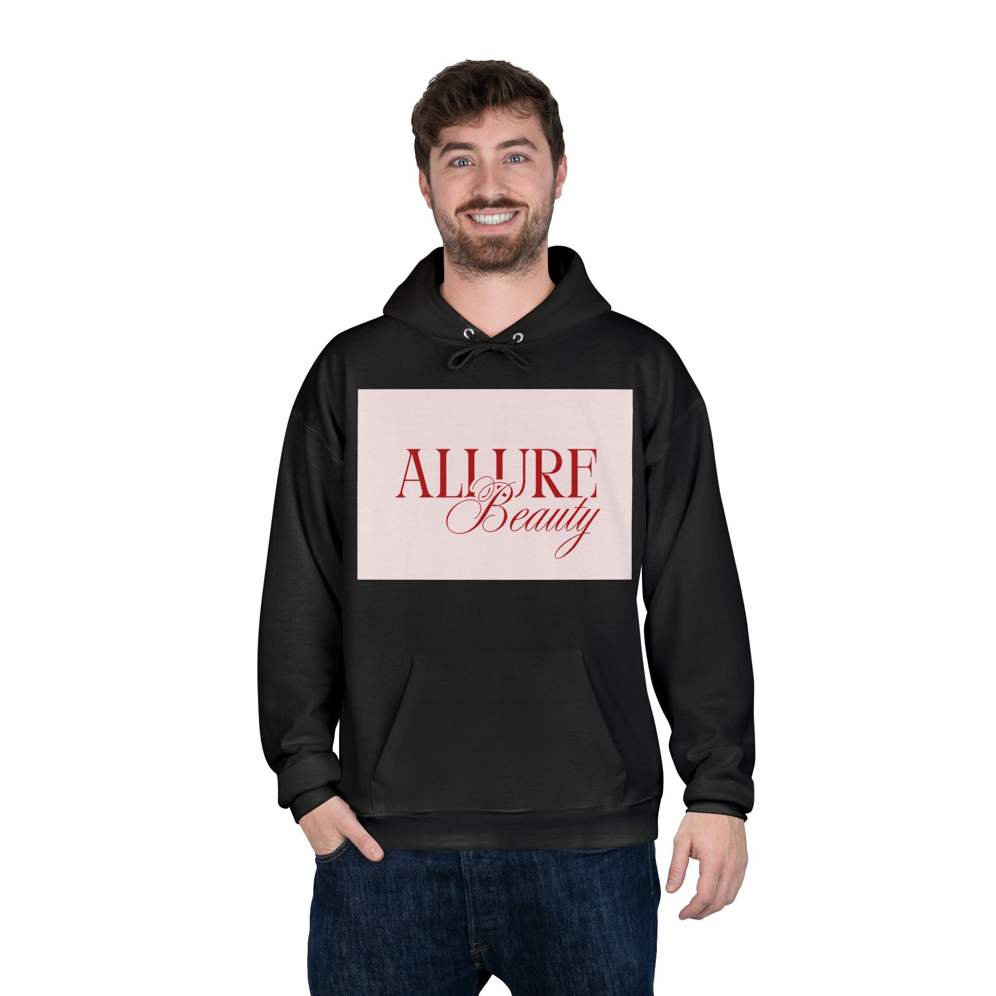 Unisex Allure Beauty Hoodie — Pink Logo Pullover for Beauty Lovers