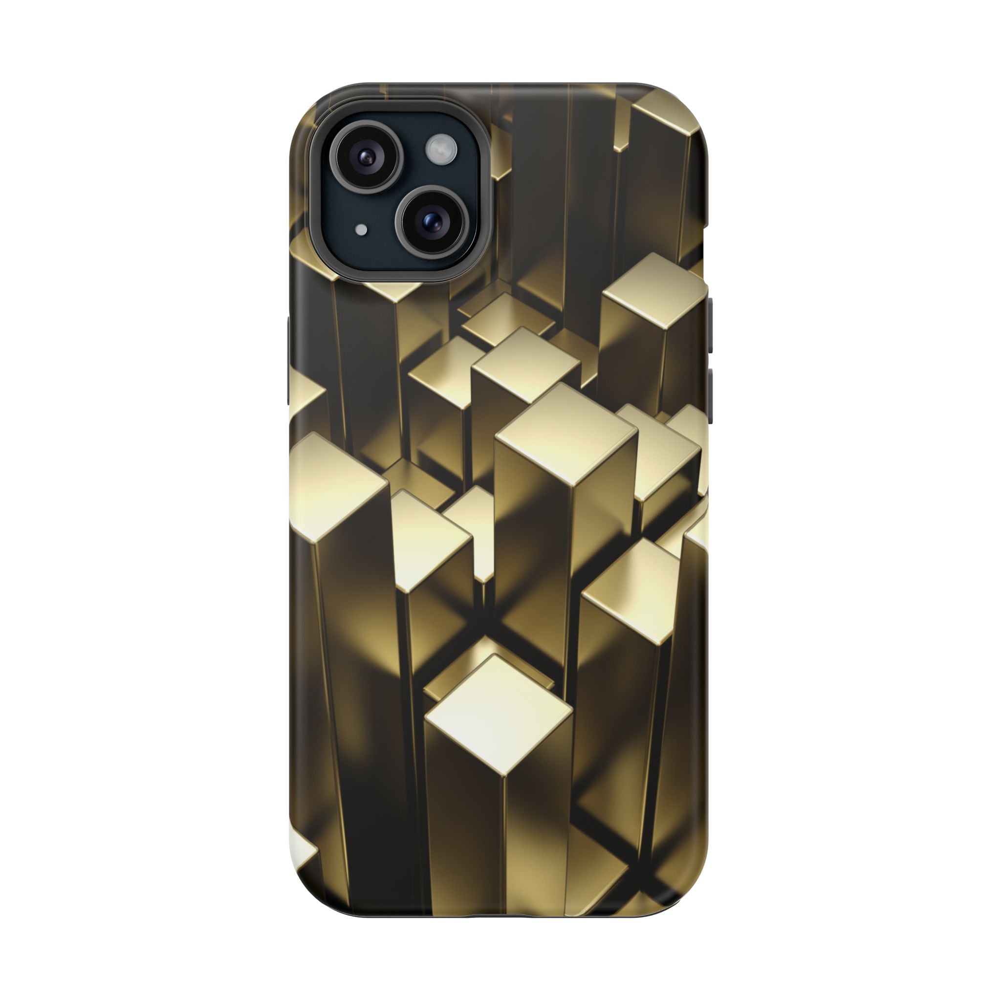 Impact-Resistant Phone Case — Gold Geometric 3D Cubes