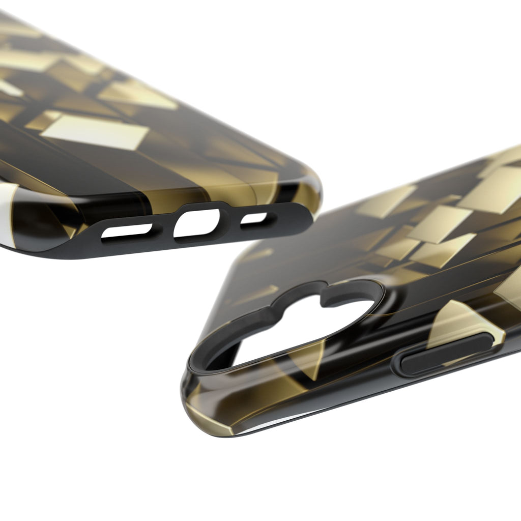 Impact-Resistant Phone Case — Gold Geometric 3D Cubes