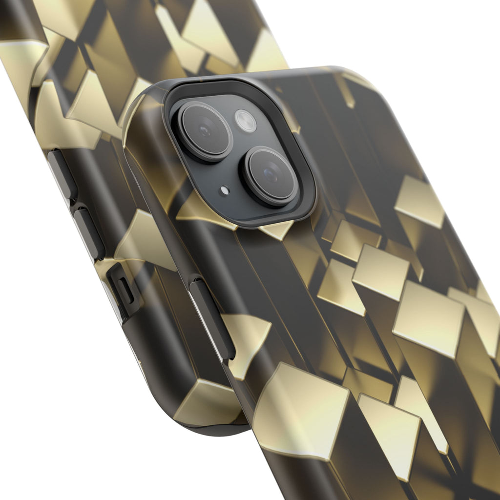 Impact-Resistant Phone Case — Gold Geometric 3D Cubes
