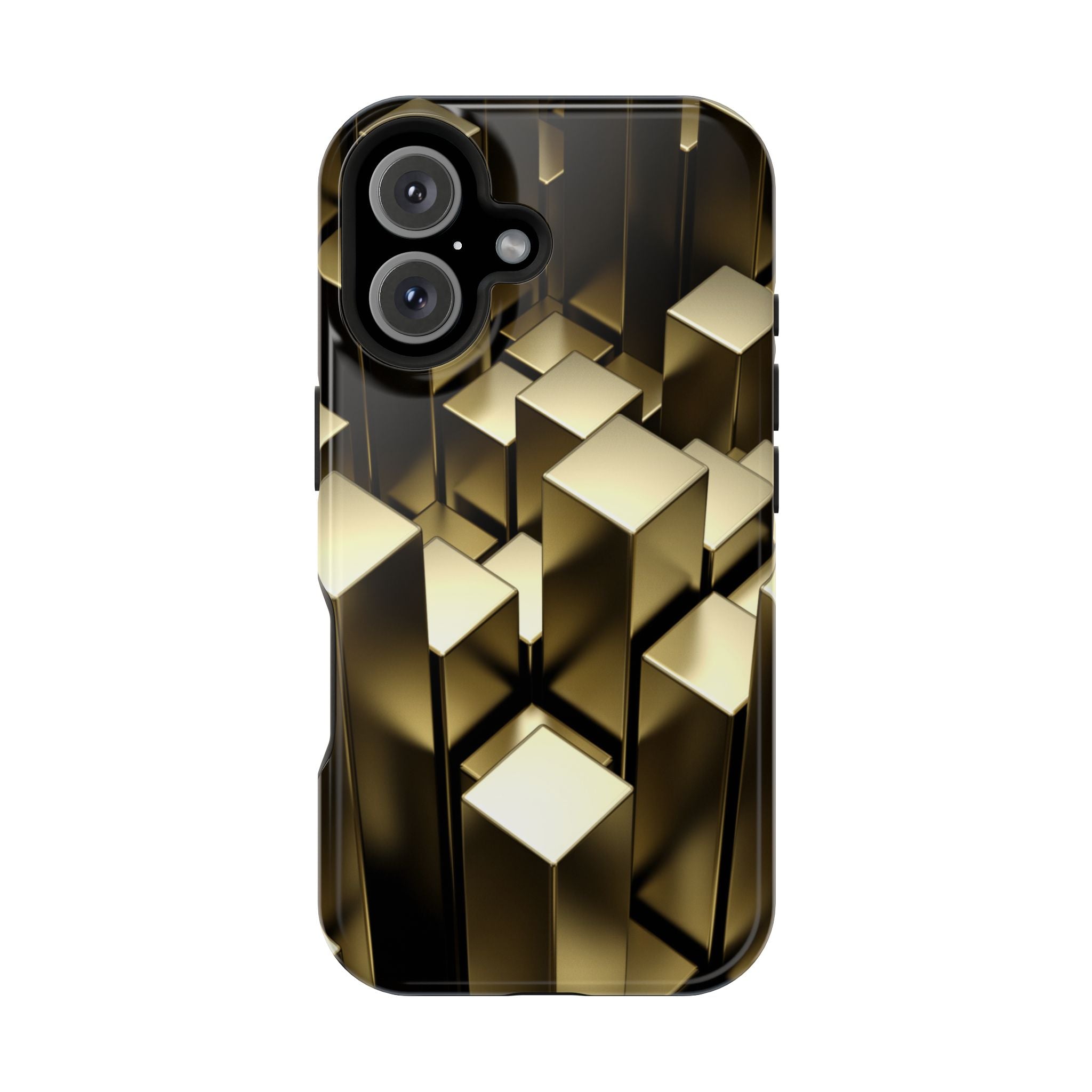 Impact-Resistant Phone Case — Gold Geometric 3D Cubes
