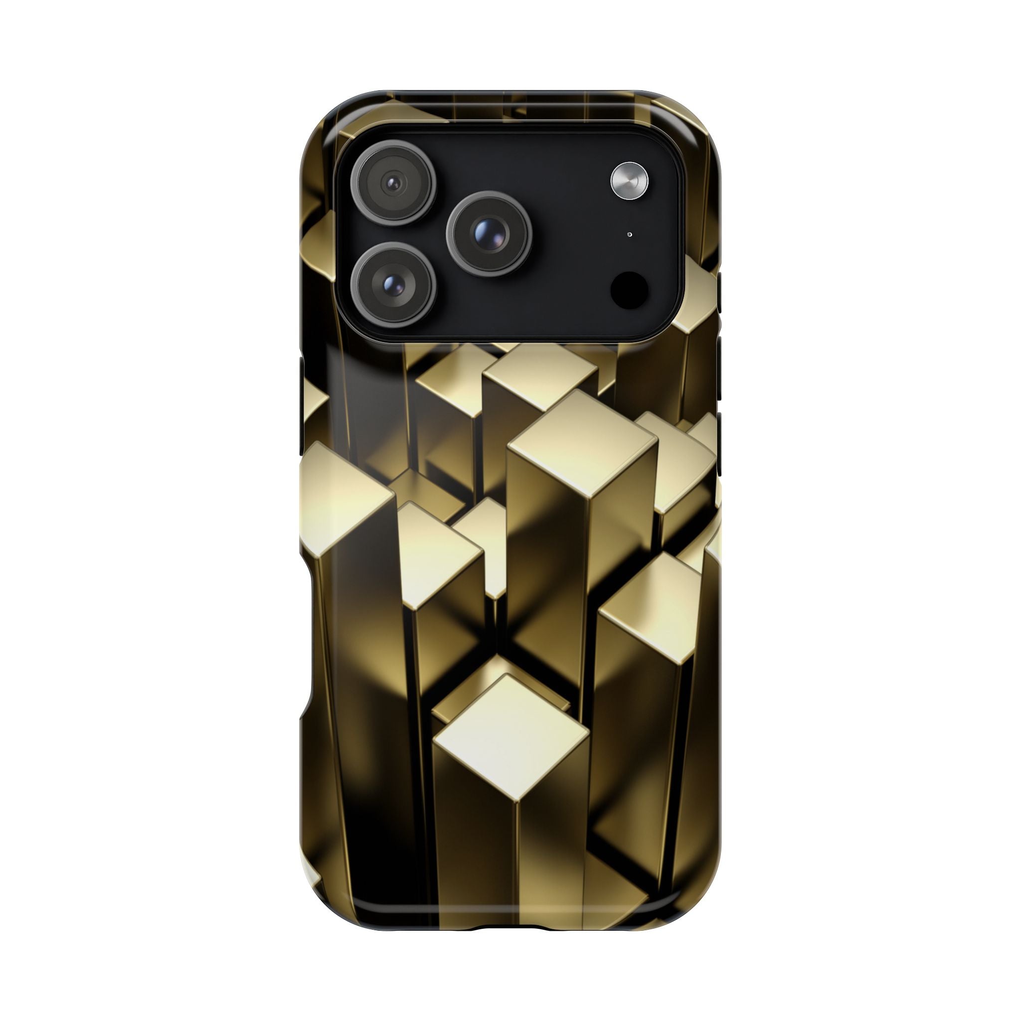 Impact-Resistant Phone Case — Gold Geometric 3D Cubes