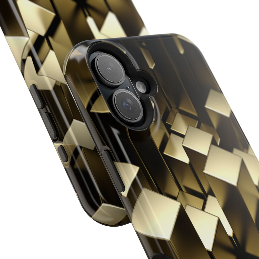Impact-Resistant Phone Case — Gold Geometric 3D Cubes