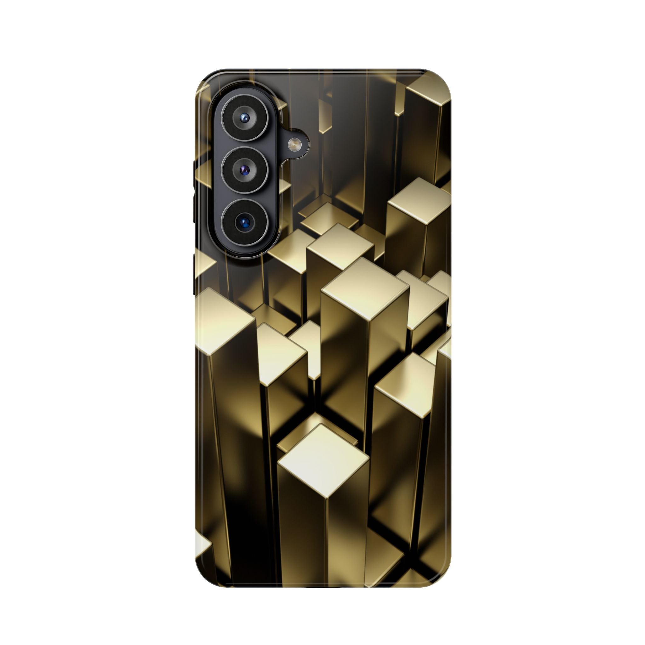 Impact-Resistant Phone Case — Gold Geometric 3D Cubes