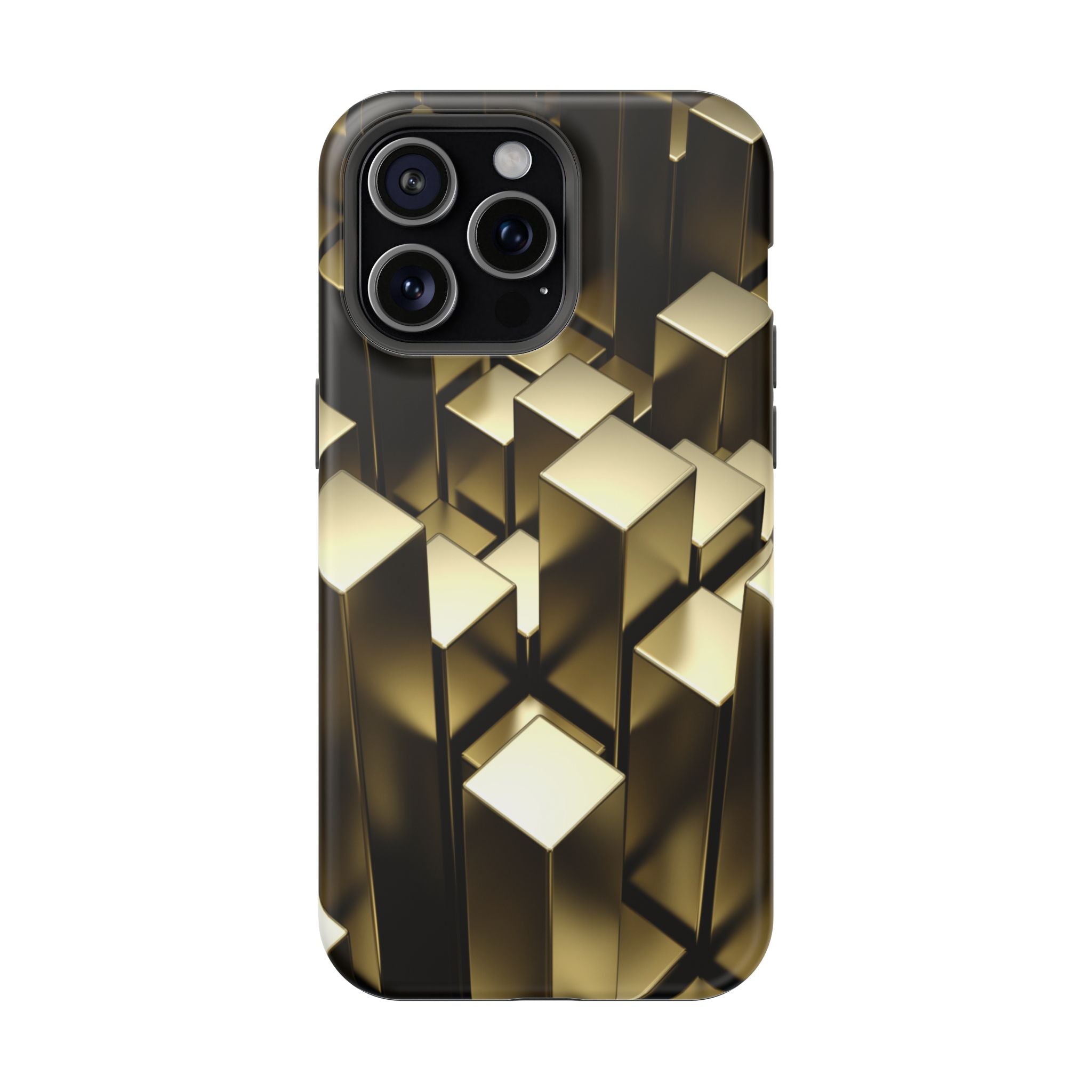 Impact-Resistant Phone Case — Gold Geometric 3D Cubes