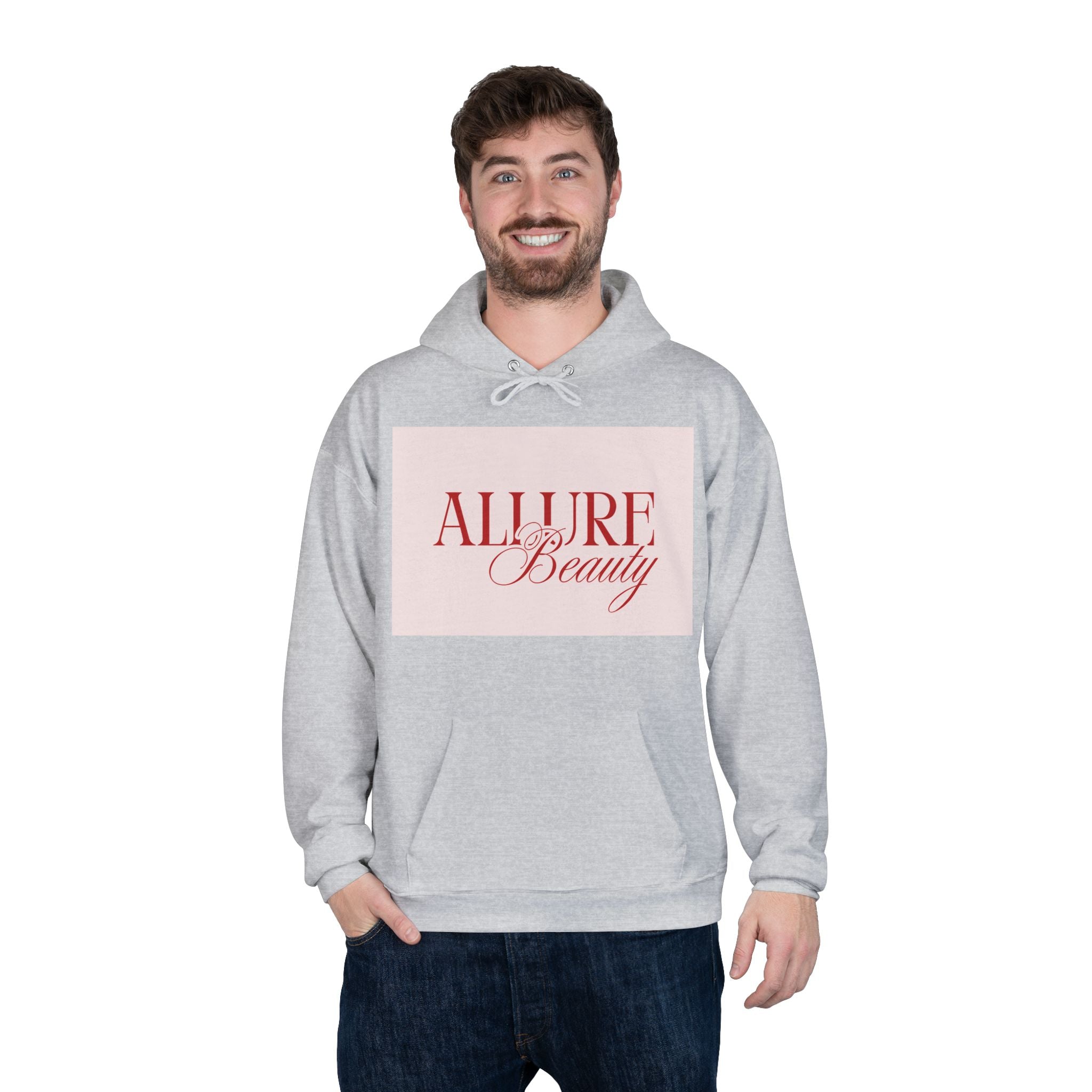 Unisex Allure Beauty Hoodie — Pink Logo Pullover for Beauty Lovers