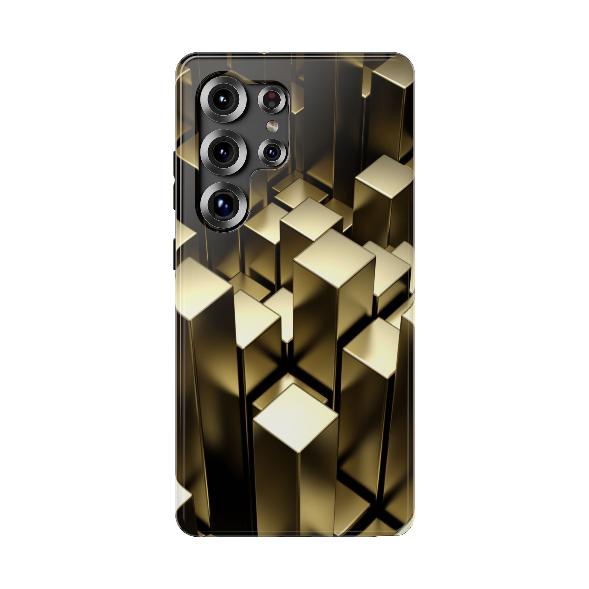 Impact-Resistant Phone Case — Gold Geometric 3D Cubes