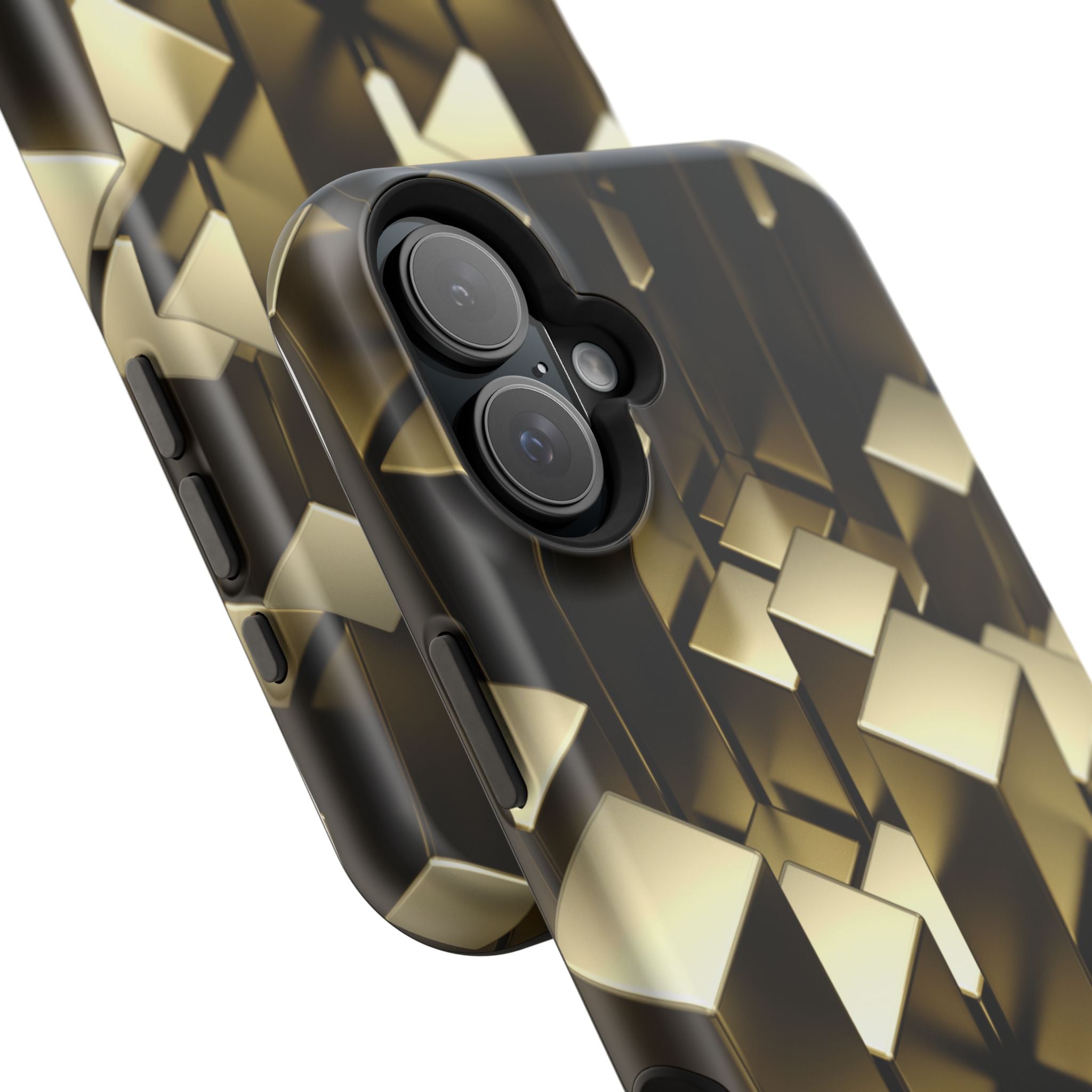 Impact-Resistant Phone Case — Gold Geometric 3D Cubes