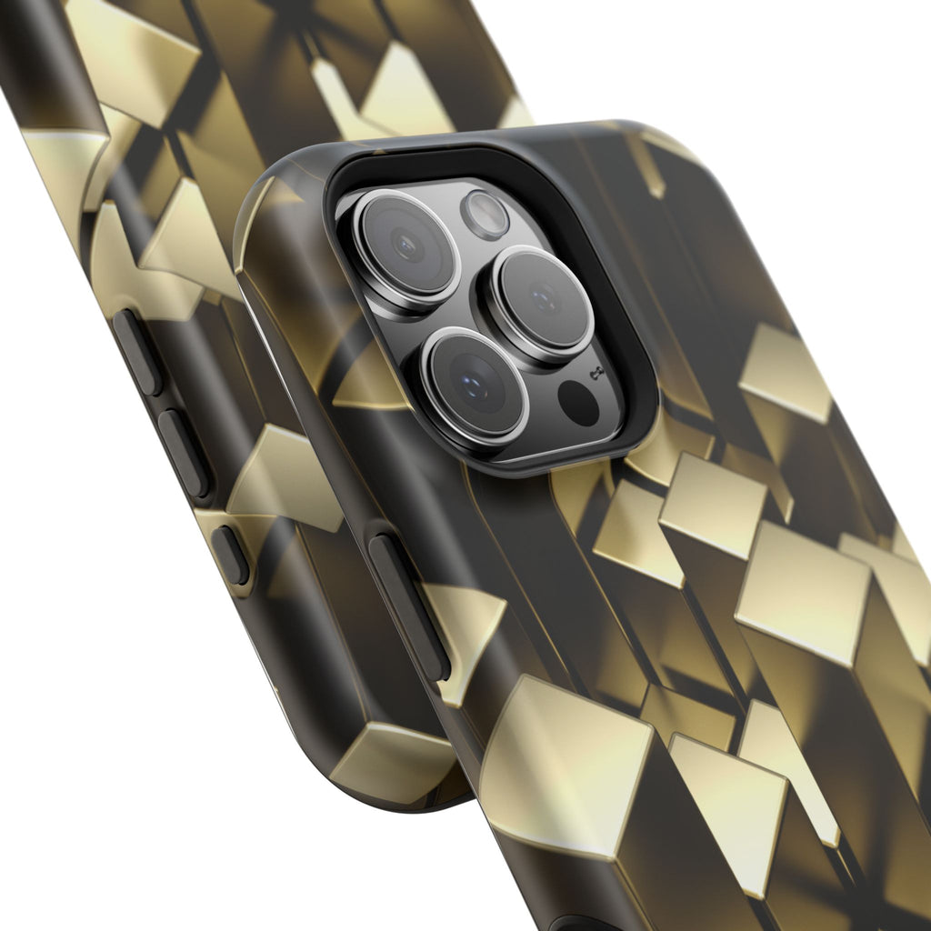 Impact-Resistant Phone Case — Gold Geometric 3D Cubes