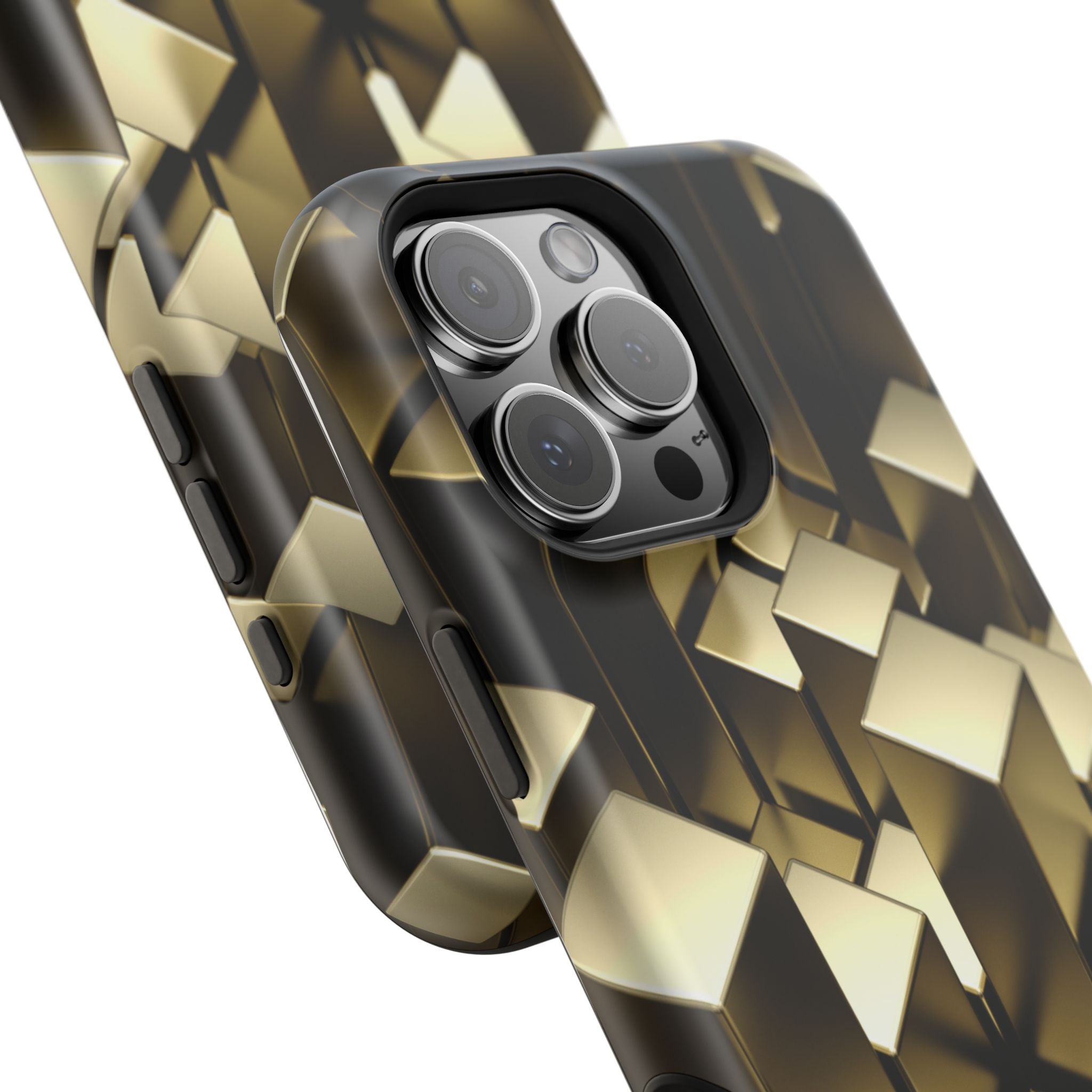 Impact-Resistant Phone Case — Gold Geometric 3D Cubes