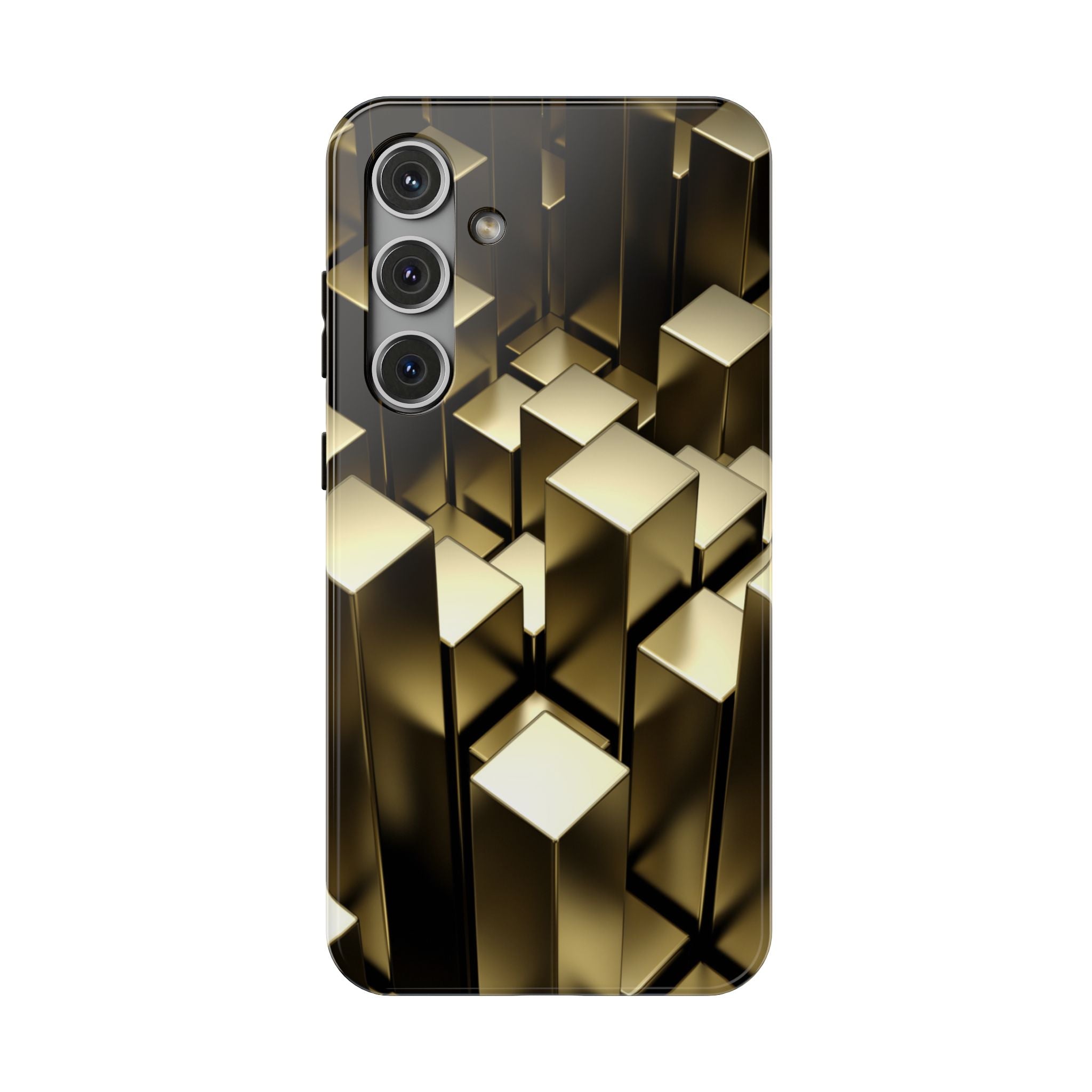 Impact-Resistant Phone Case — Gold Geometric 3D Cubes