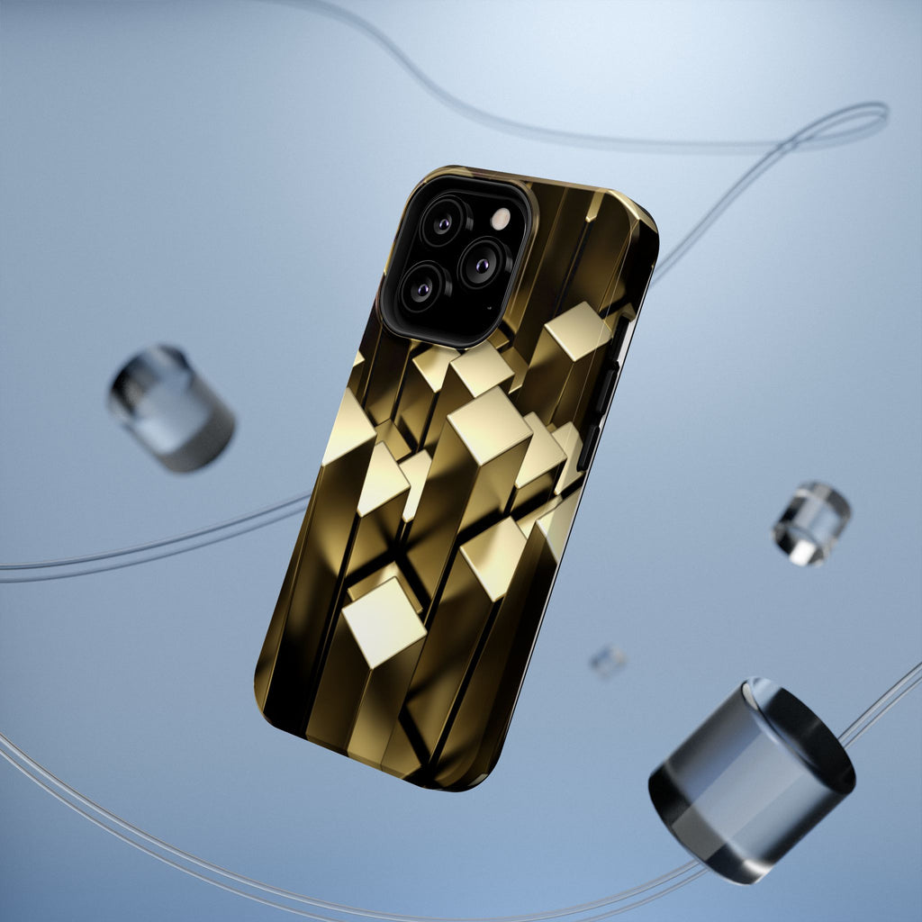 Impact-Resistant Phone Case — Gold Geometric 3D Cubes