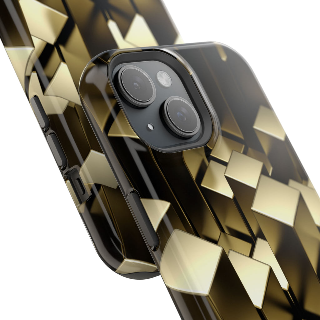 Impact-Resistant Phone Case — Gold Geometric 3D Cubes