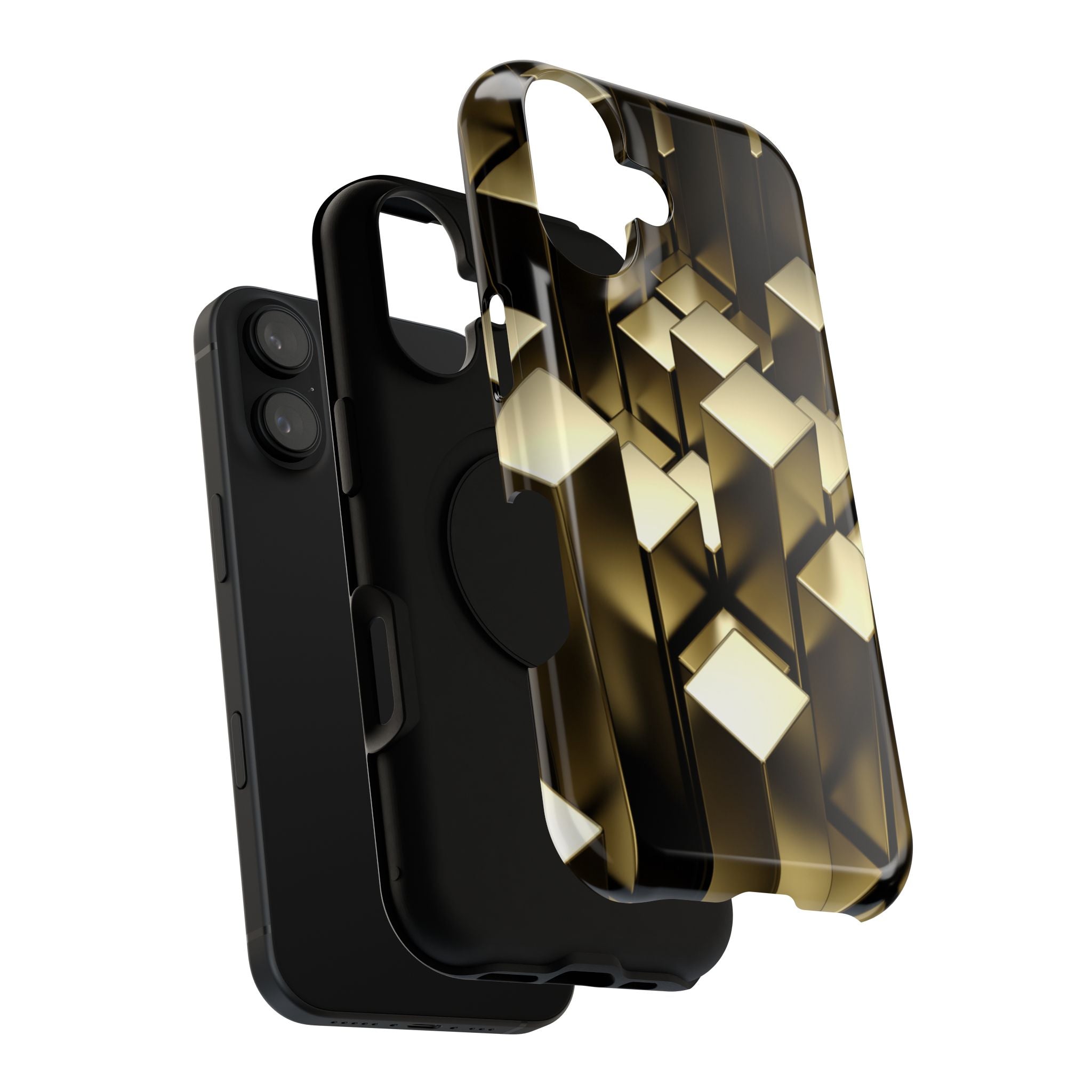 Impact-Resistant Phone Case — Gold Geometric 3D Cubes