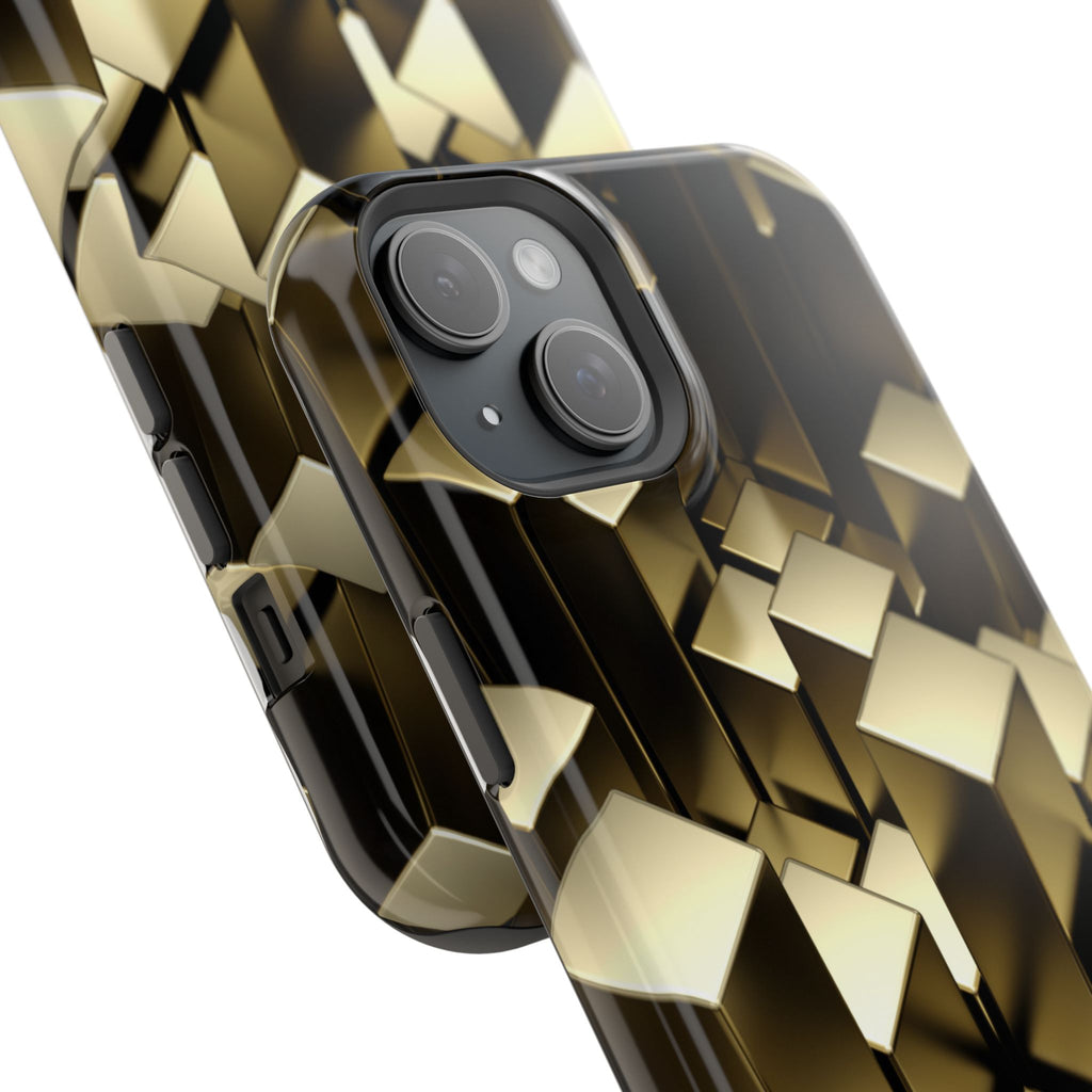 Impact-Resistant Phone Case — Gold Geometric 3D Cubes