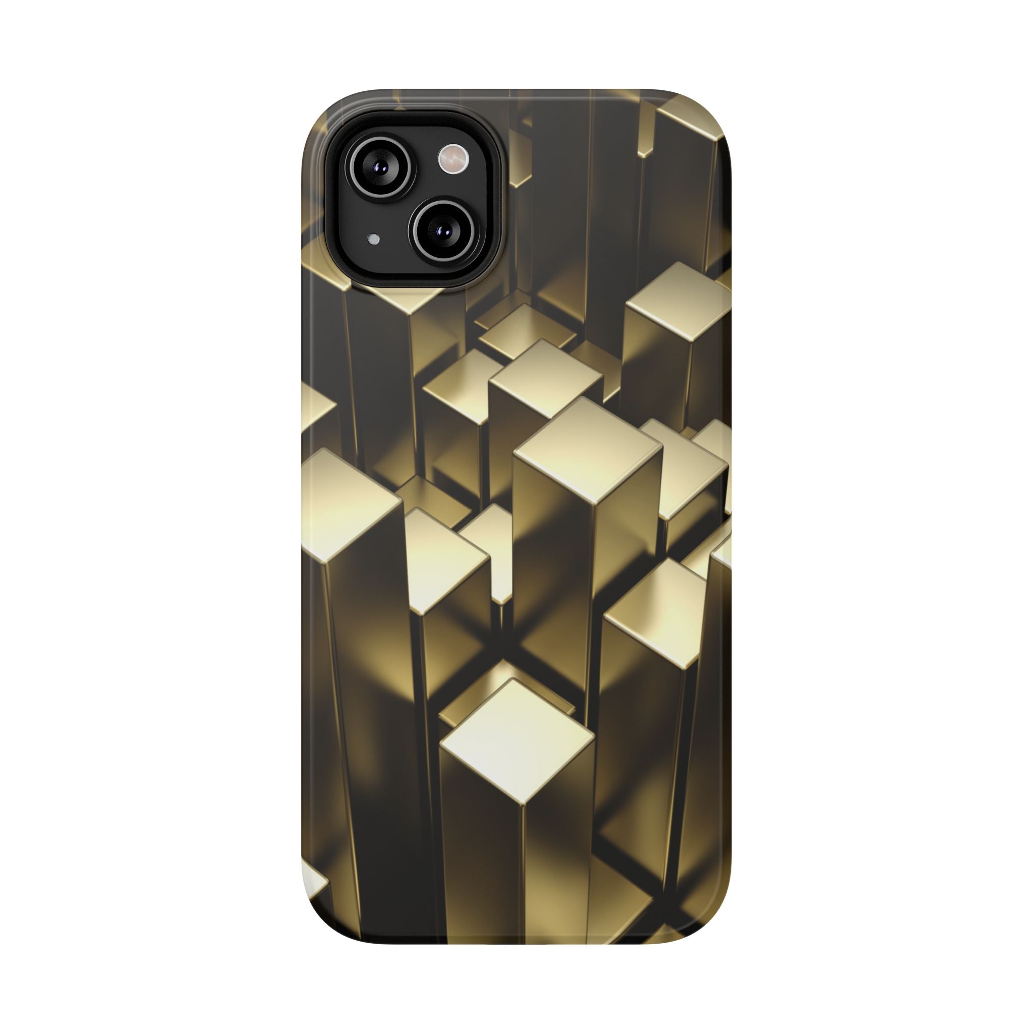 Impact-Resistant Phone Case — Gold Geometric 3D Cubes