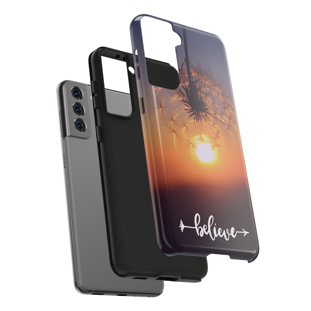 Believe Dandelion Sunset Tough Phone Case — Inspirational Protective iPhone Cover