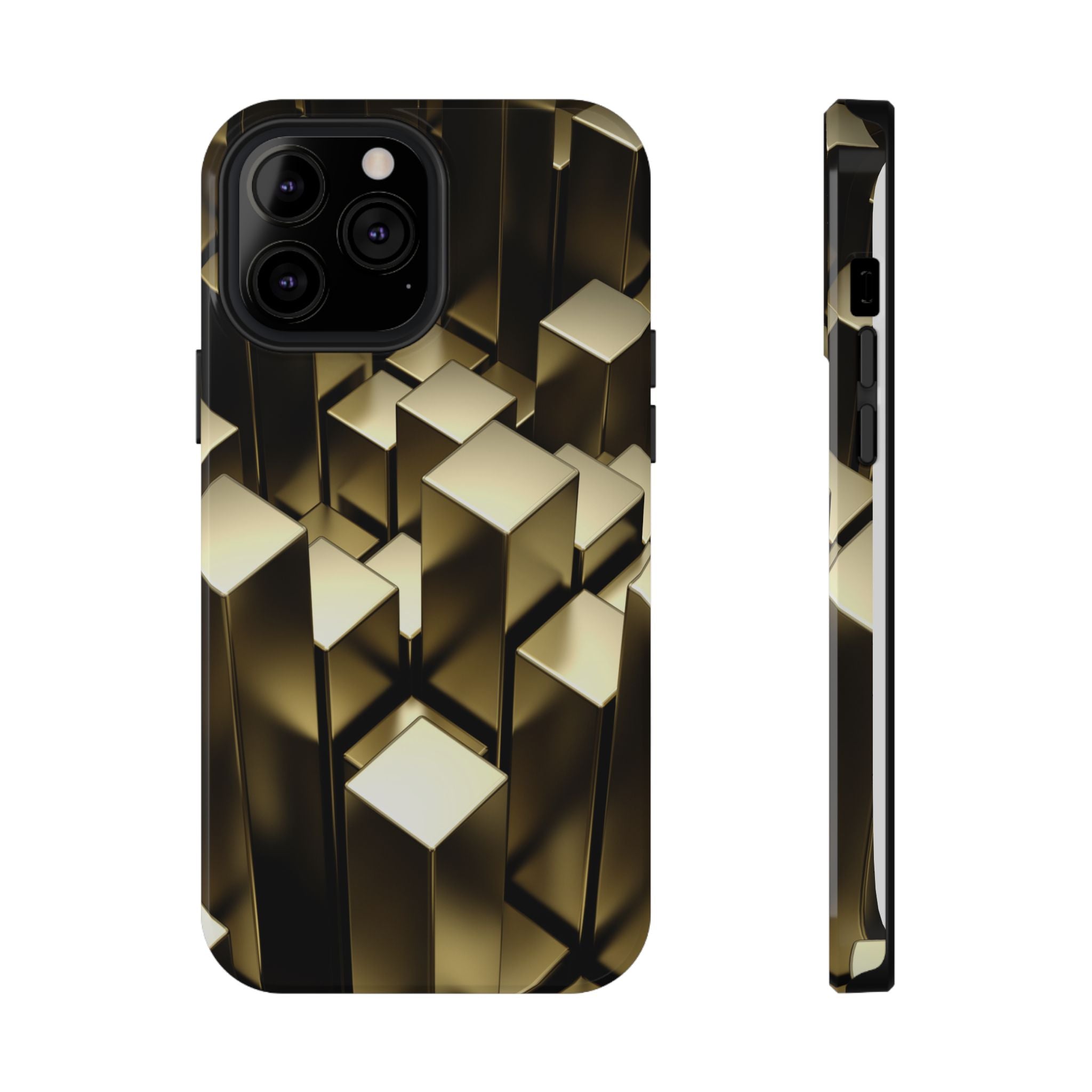 Impact-Resistant Phone Case — Gold Geometric 3D Cubes