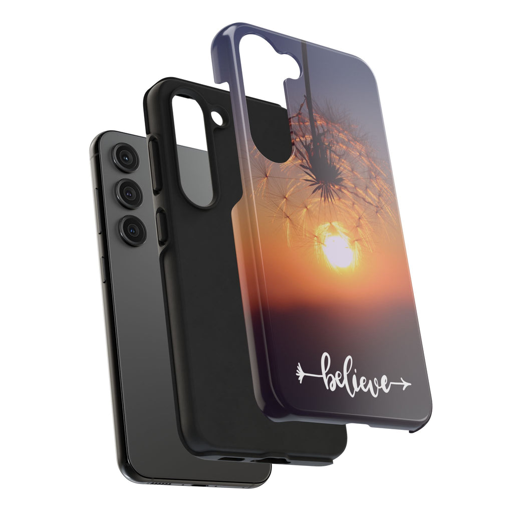 Believe Dandelion Sunset Tough Phone Case — Inspirational Protective iPhone Cover