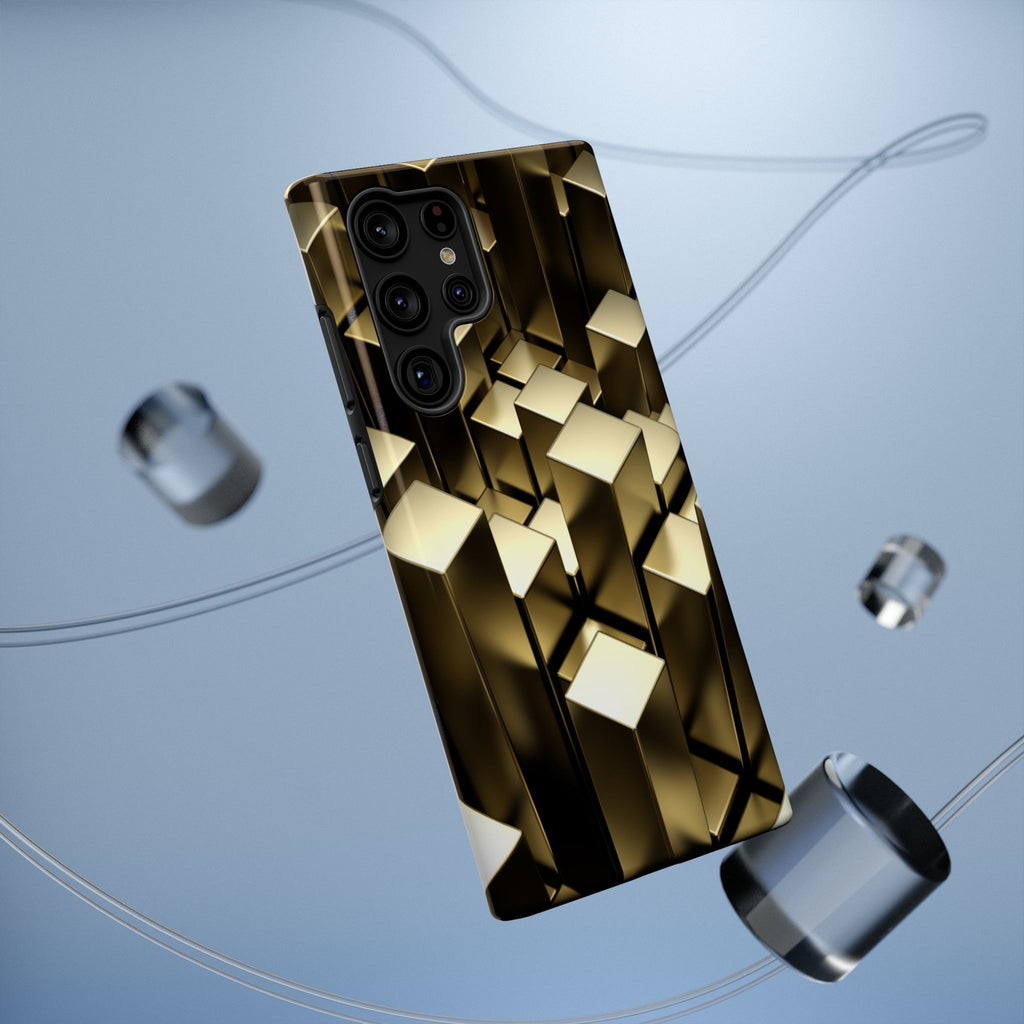 Impact-Resistant Phone Case — Gold Geometric 3D Cubes