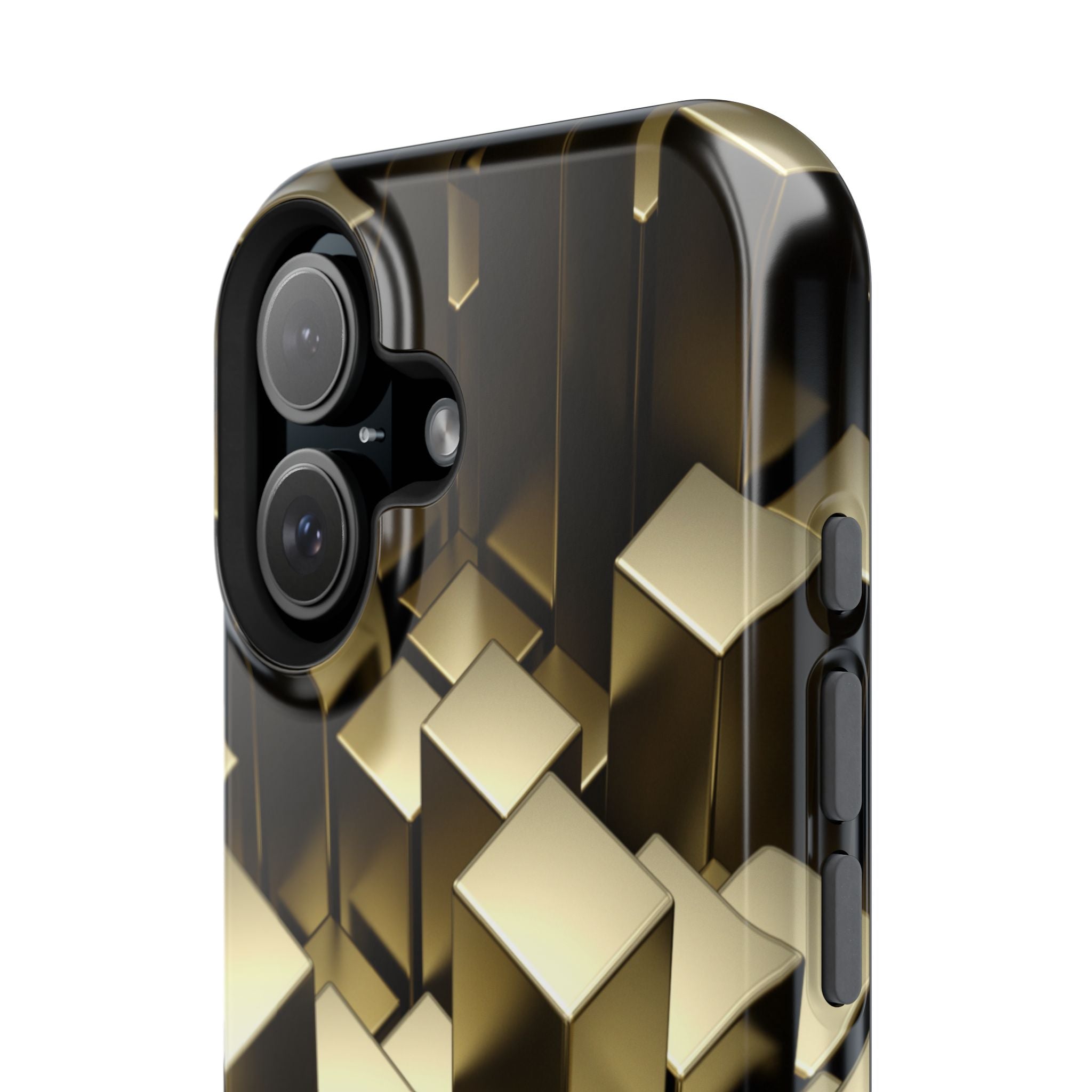 Impact-Resistant Phone Case — Gold Geometric 3D Cubes