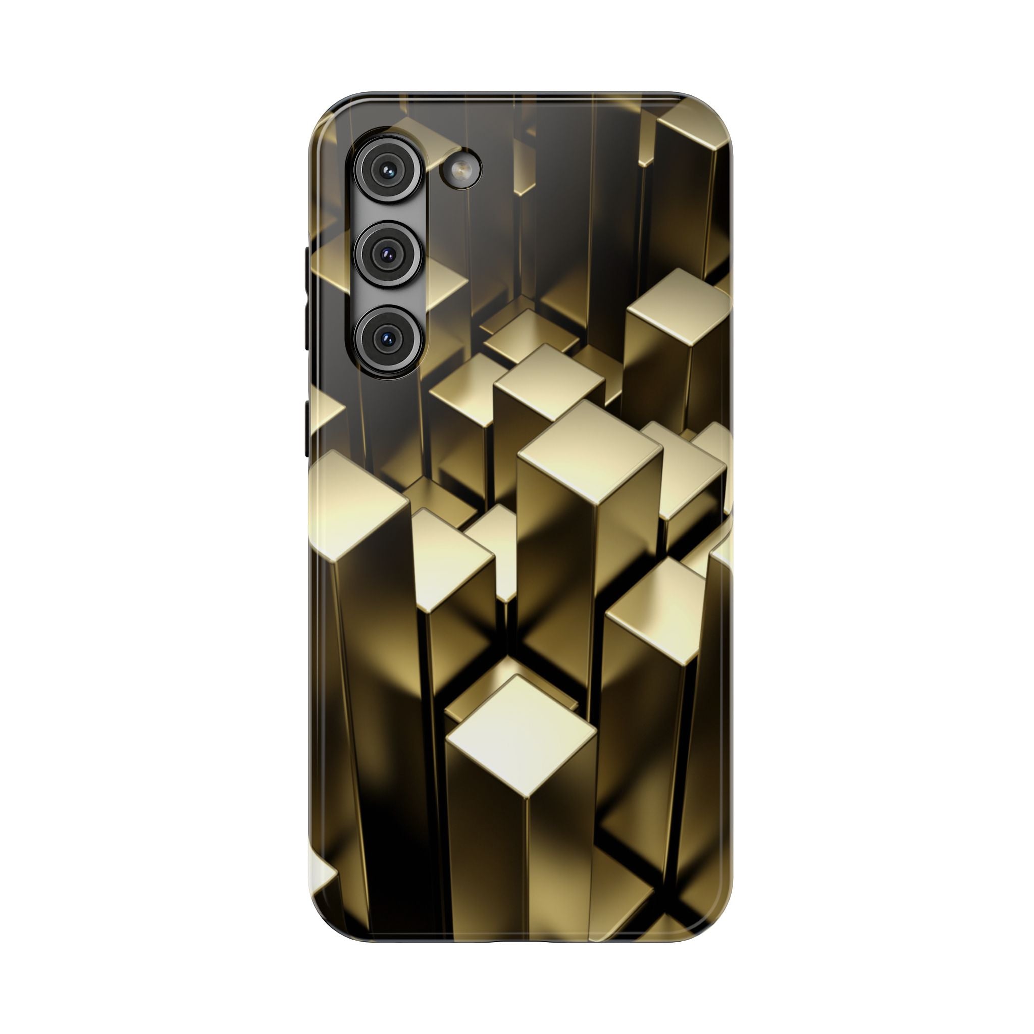 Impact-Resistant Phone Case — Gold Geometric 3D Cubes