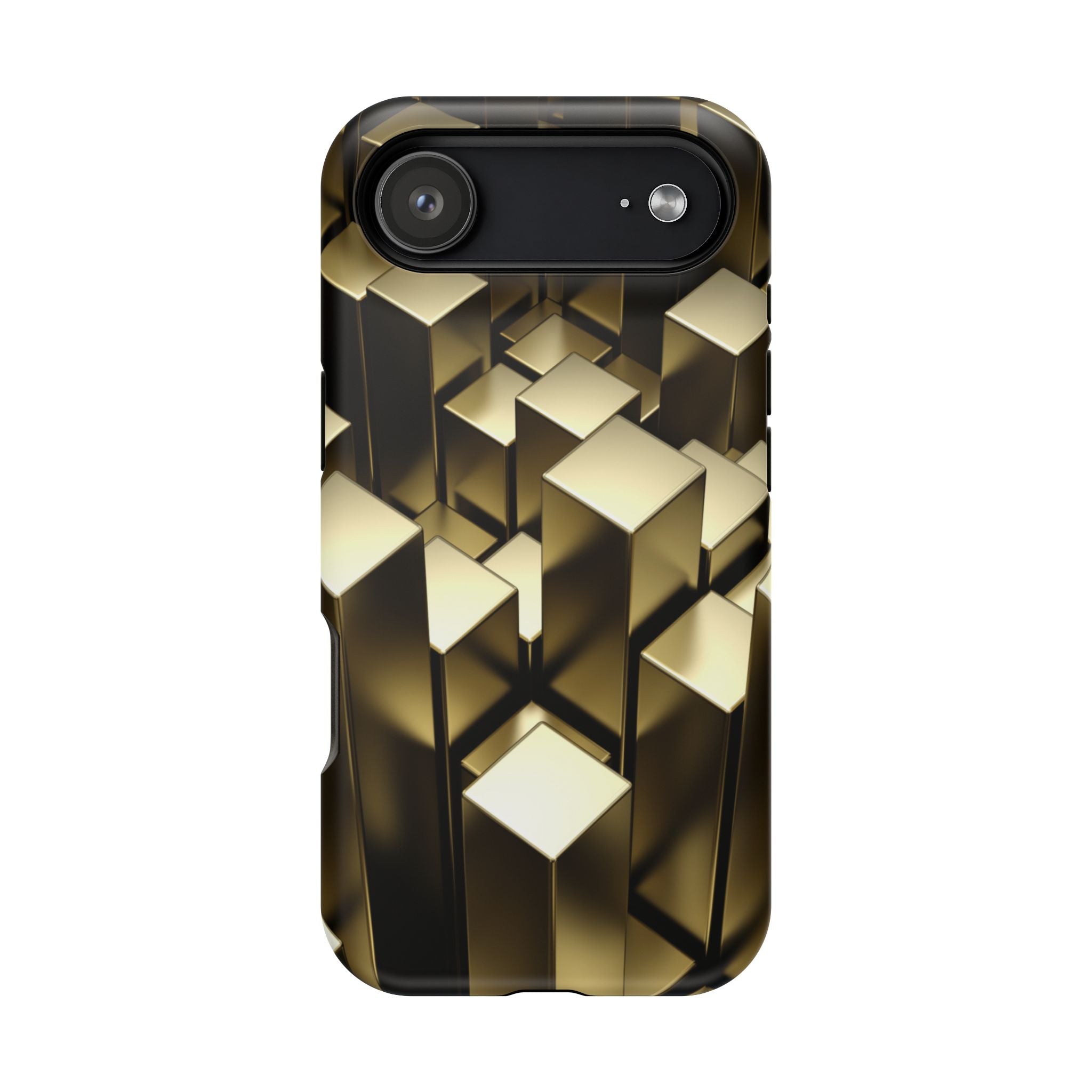 Impact-Resistant Phone Case — Gold Geometric 3D Cubes