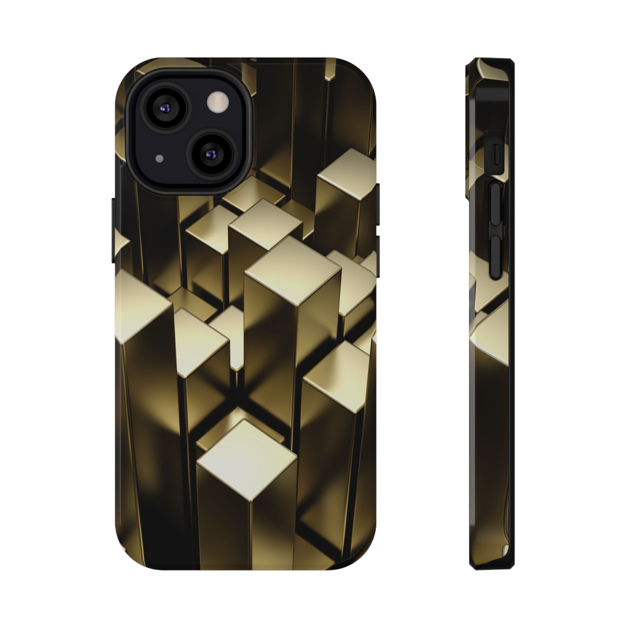 Impact-Resistant Phone Case — Gold Geometric 3D Cubes