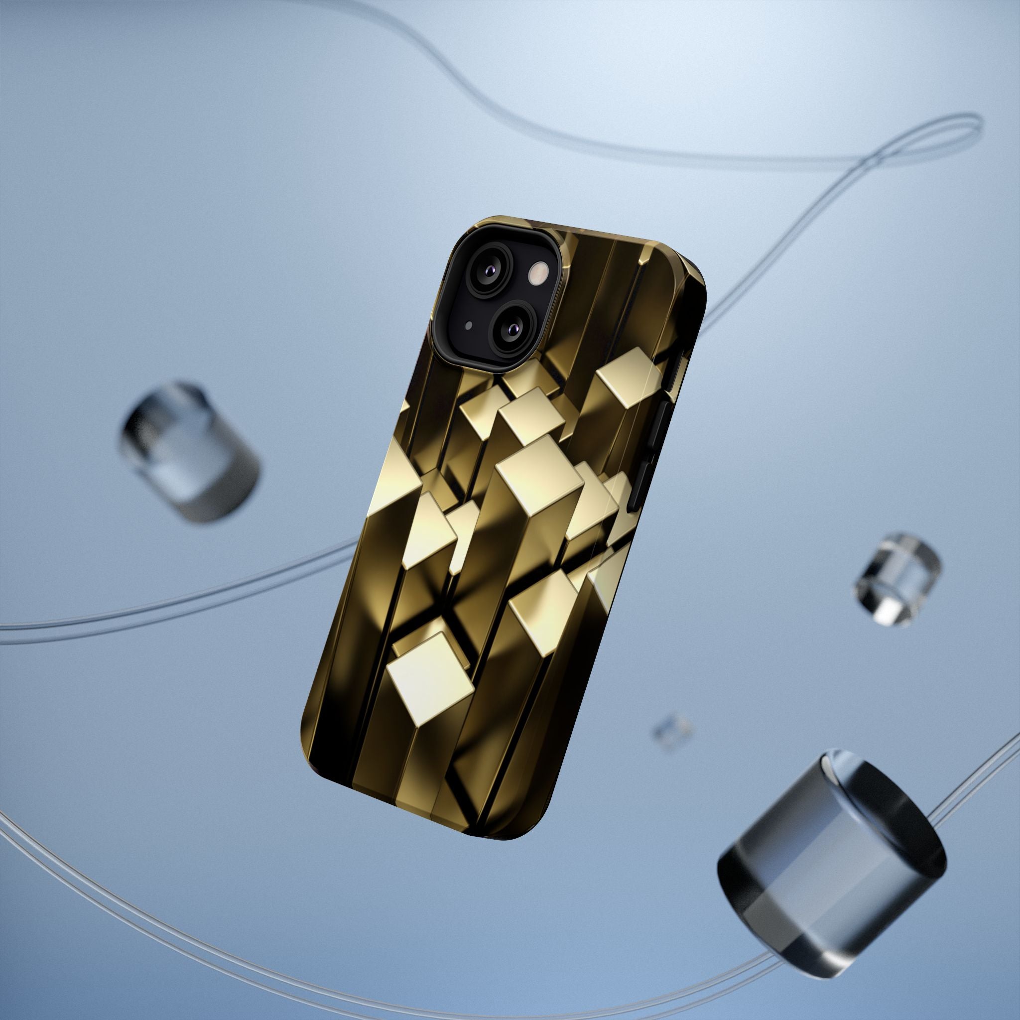 Impact-Resistant Phone Case — Gold Geometric 3D Cubes