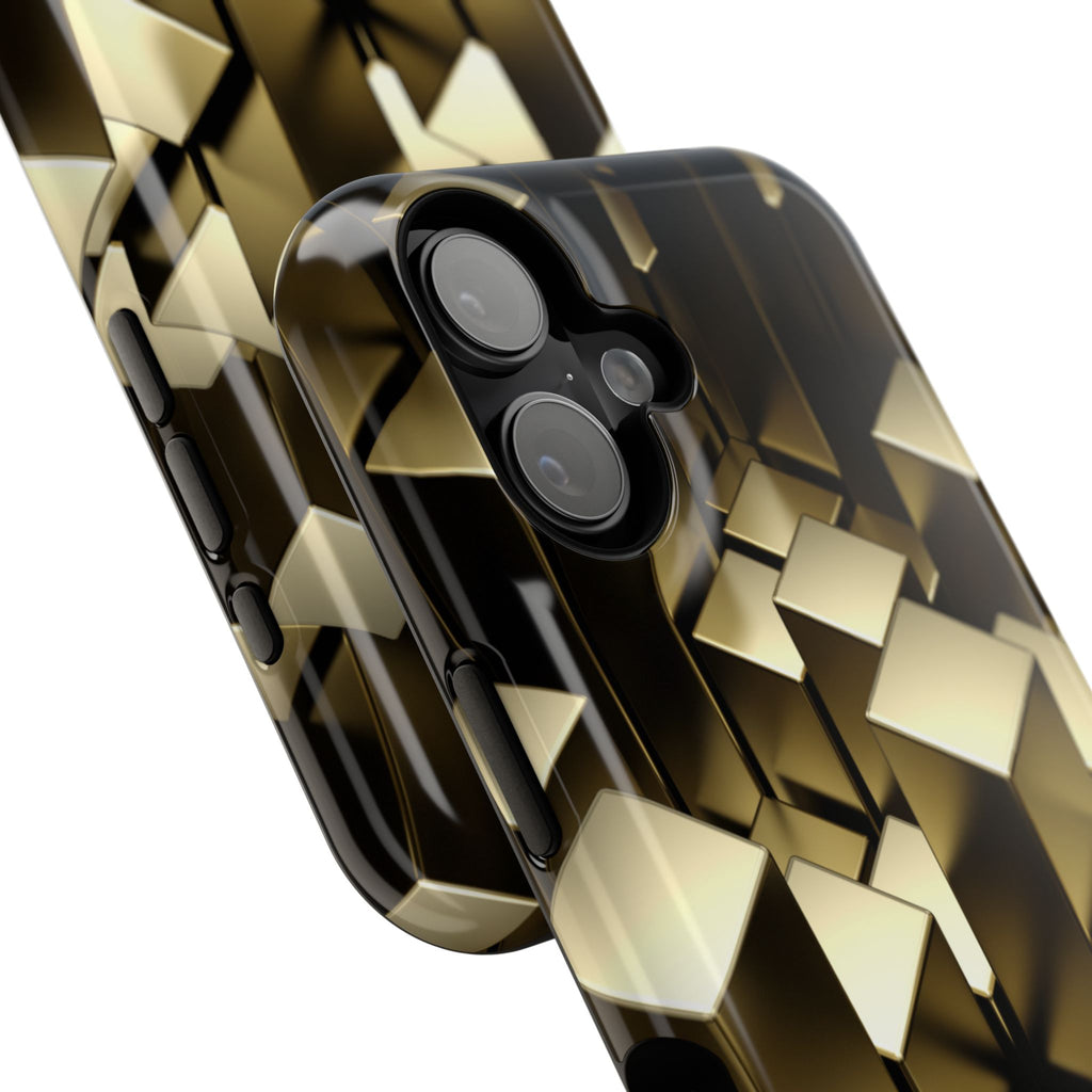 Impact-Resistant Phone Case — Gold Geometric 3D Cubes