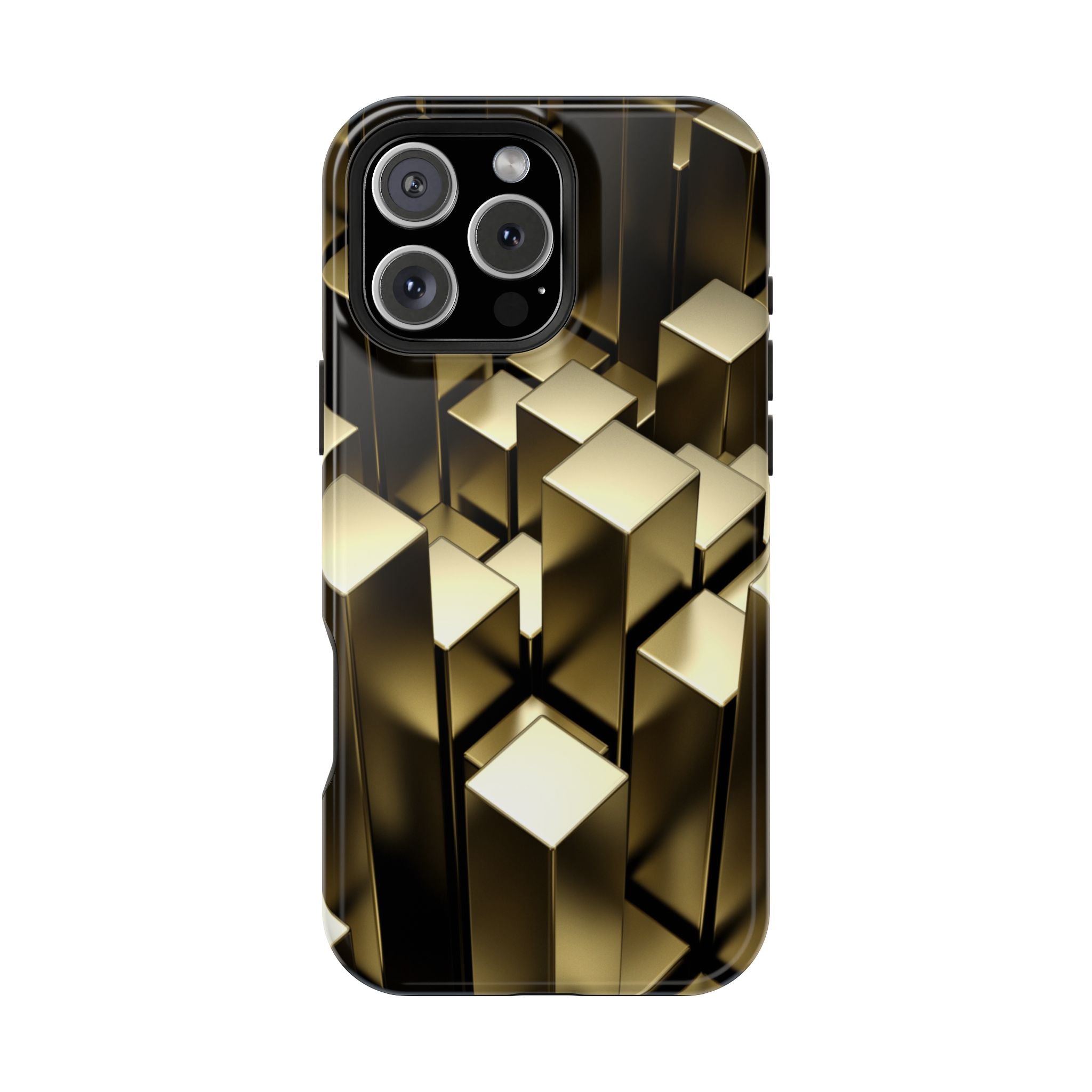 Impact-Resistant Phone Case — Gold Geometric 3D Cubes