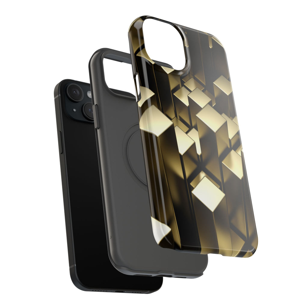Impact-Resistant Phone Case — Gold Geometric 3D Cubes