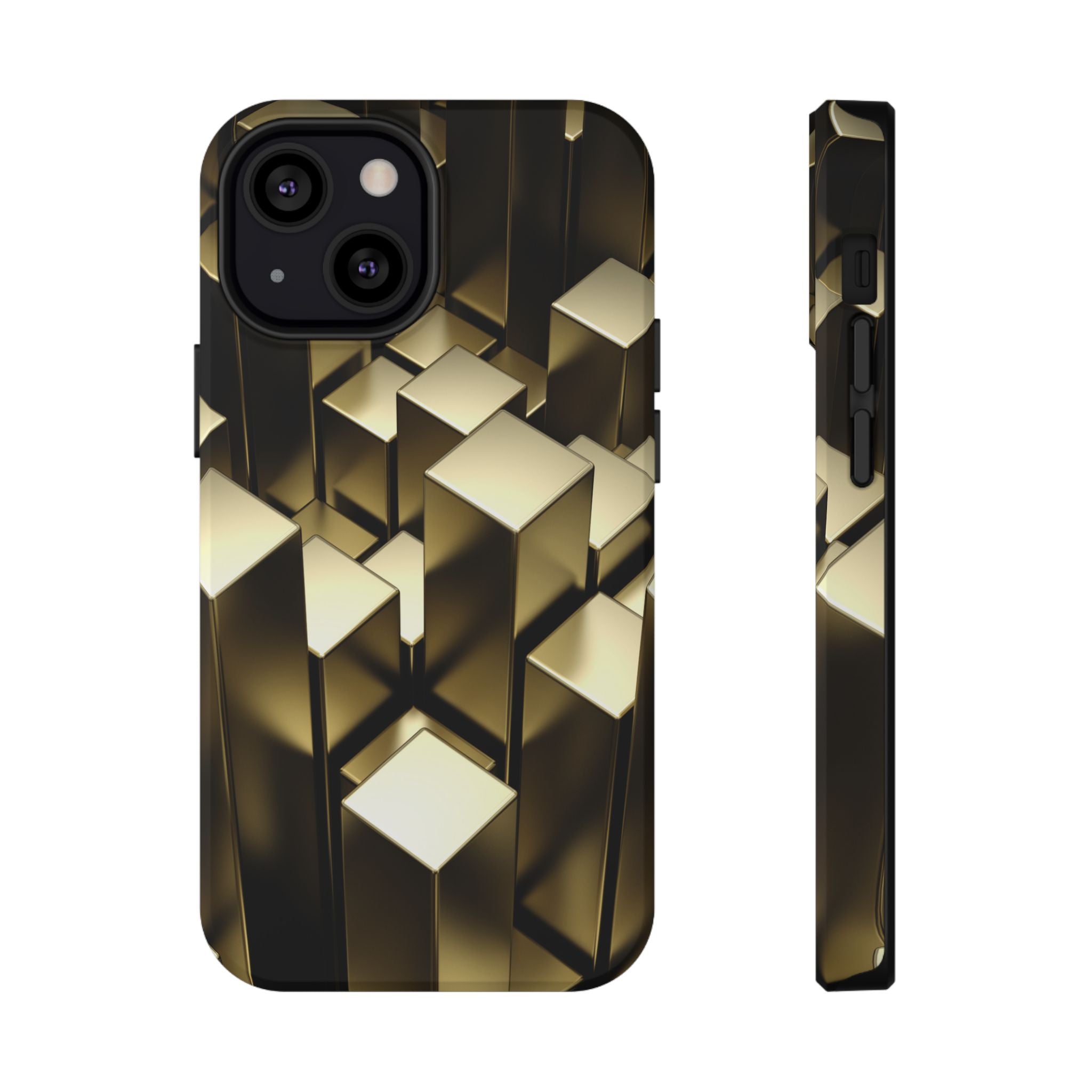 Impact-Resistant Phone Case — Gold Geometric 3D Cubes