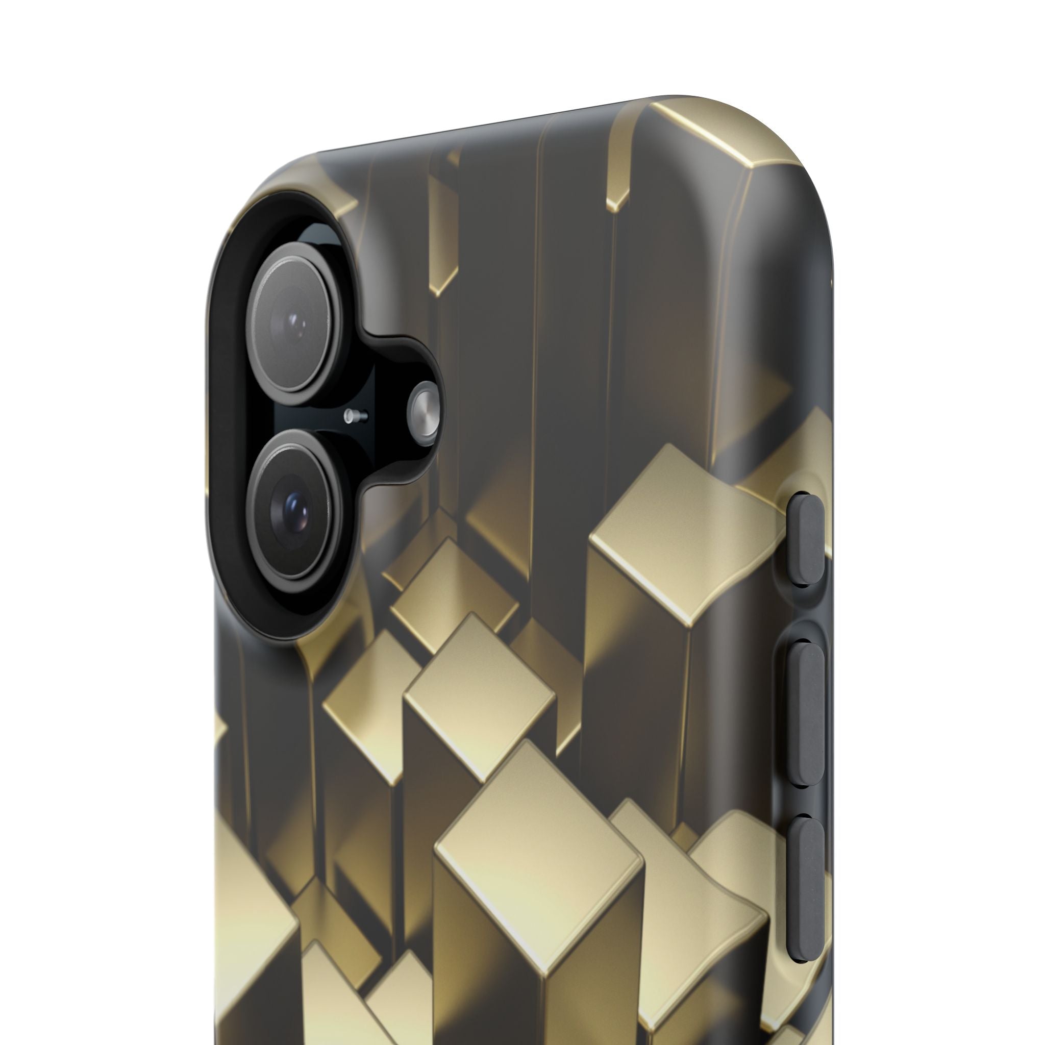 Impact-Resistant Phone Case — Gold Geometric 3D Cubes