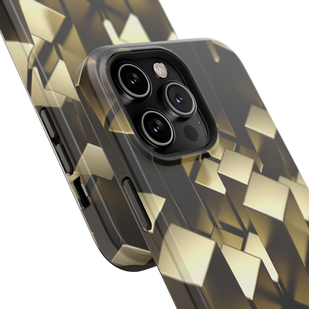 Impact-Resistant Phone Case — Gold Geometric 3D Cubes