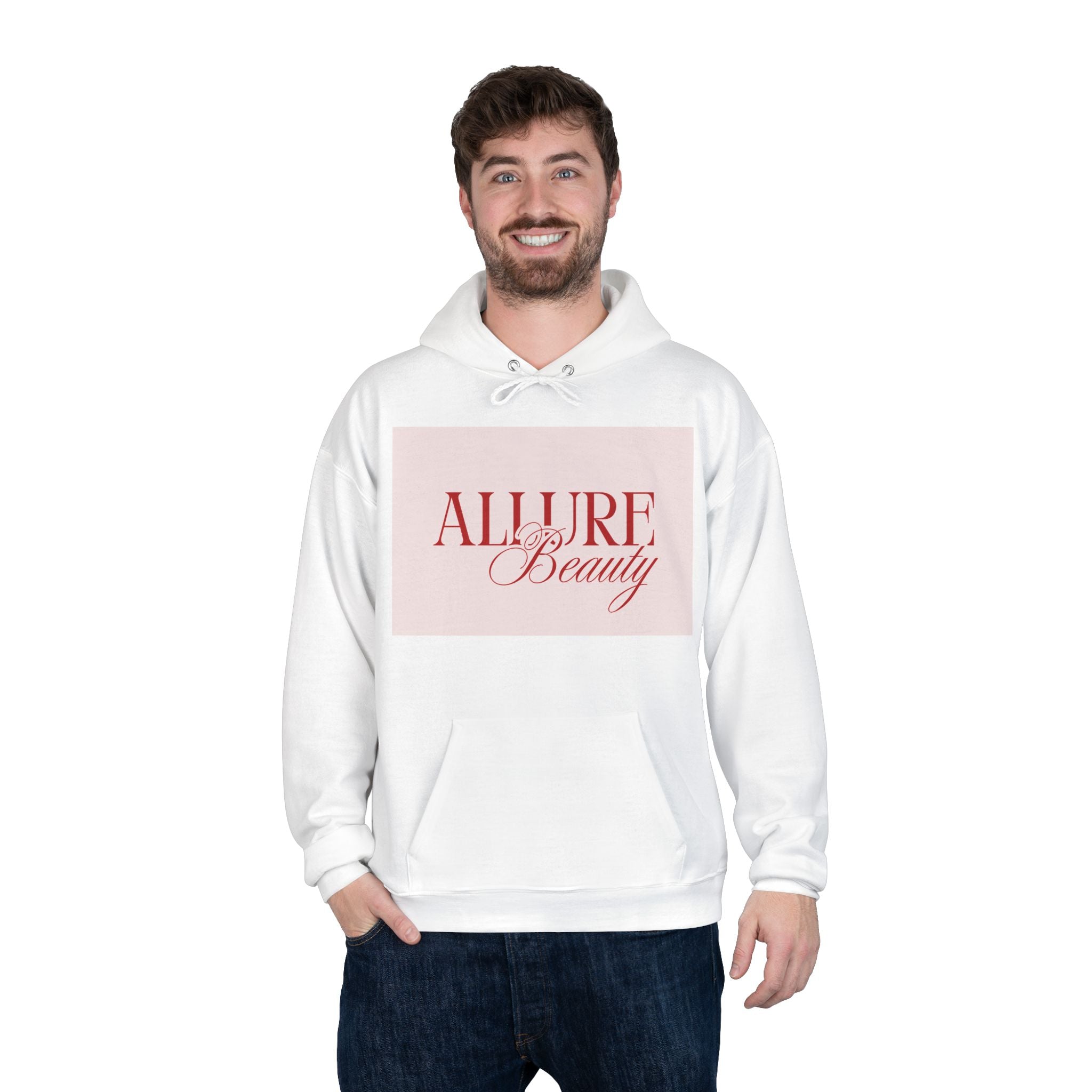 Unisex Allure Beauty Hoodie — Pink Logo Pullover for Beauty Lovers