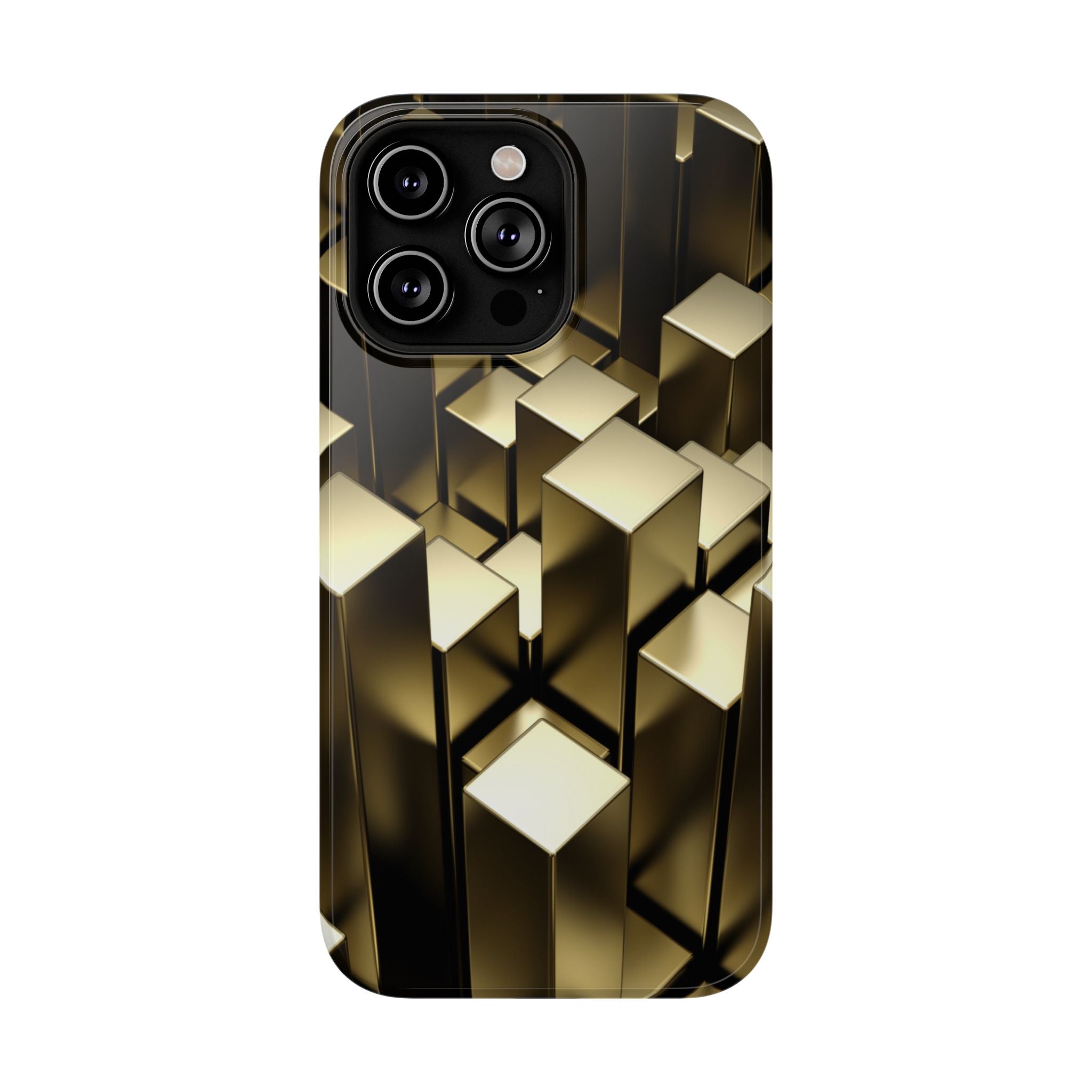 Impact-Resistant Phone Case — Gold Geometric 3D Cubes