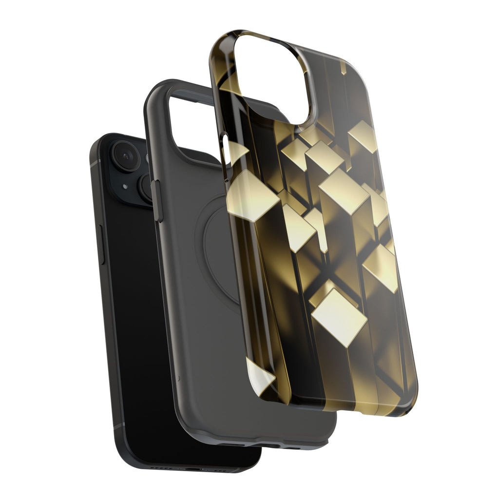 Impact-Resistant Phone Case — Gold Geometric 3D Cubes