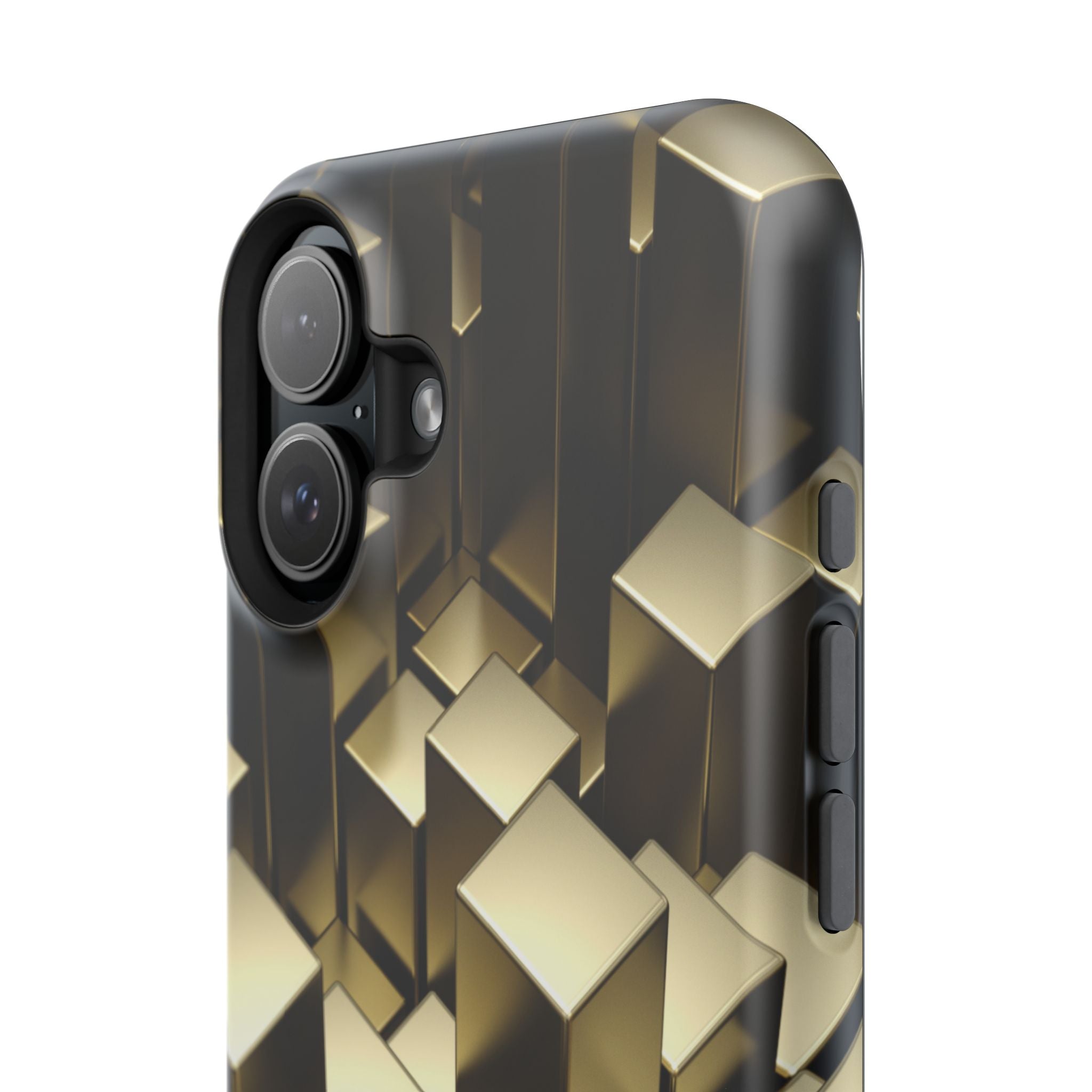 Impact-Resistant Phone Case — Gold Geometric 3D Cubes