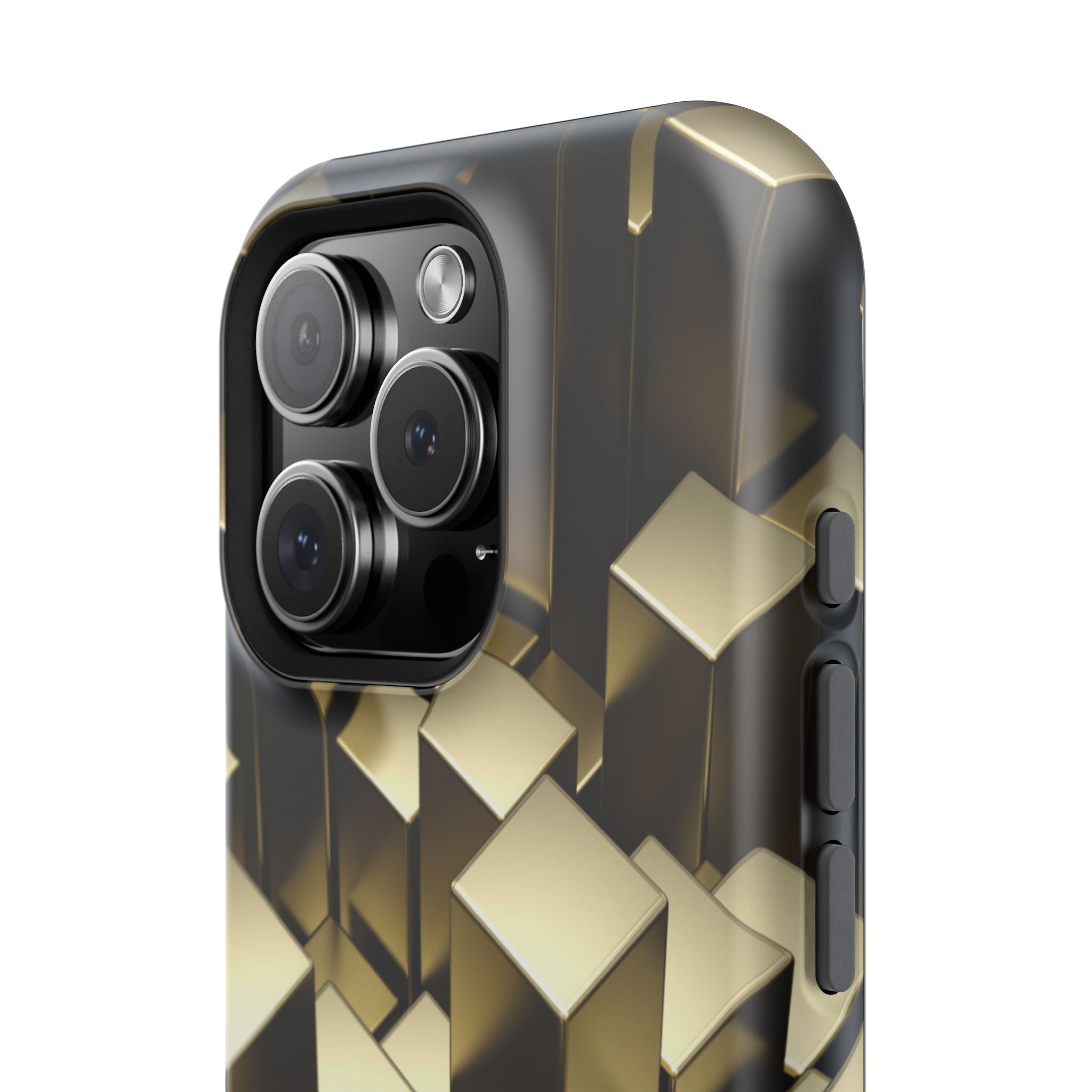 Impact-Resistant Phone Case — Gold Geometric 3D Cubes