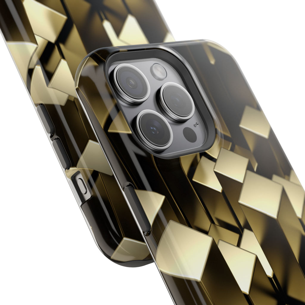Impact-Resistant Phone Case — Gold Geometric 3D Cubes