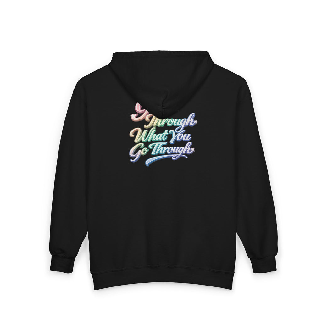 Unisex Grow Through What You Go Through Zip Hoodie — Inspirational Pastel Script Full-Zip Sweatshirt