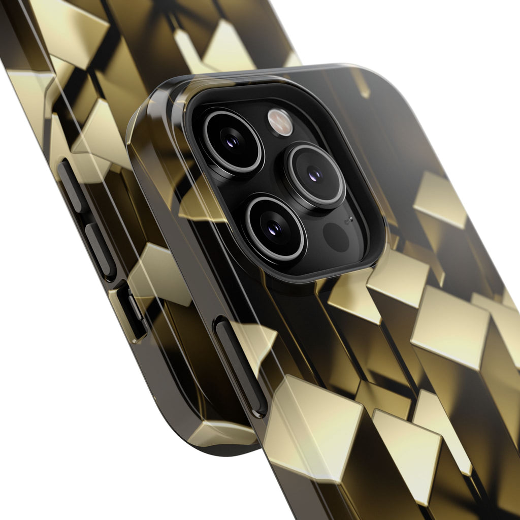 Impact-Resistant Phone Case — Gold Geometric 3D Cubes