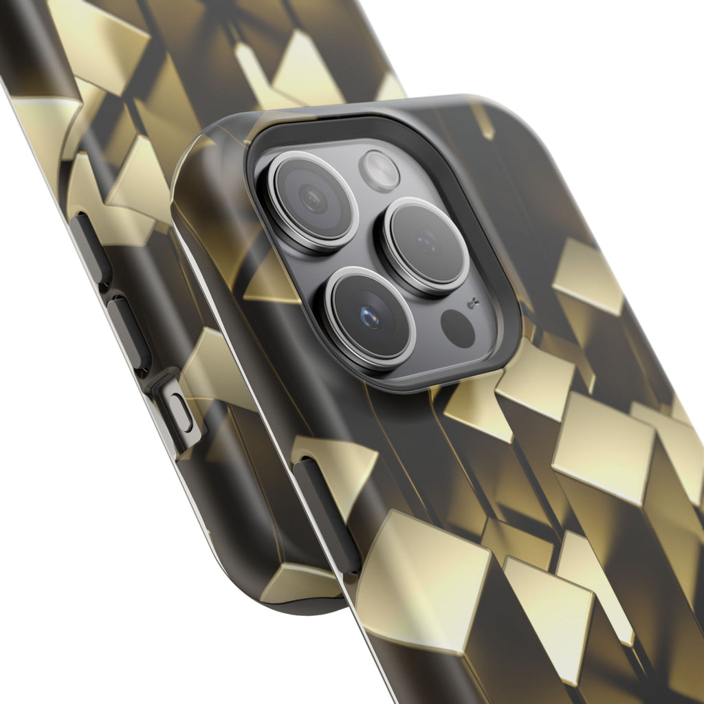 Impact-Resistant Phone Case — Gold Geometric 3D Cubes