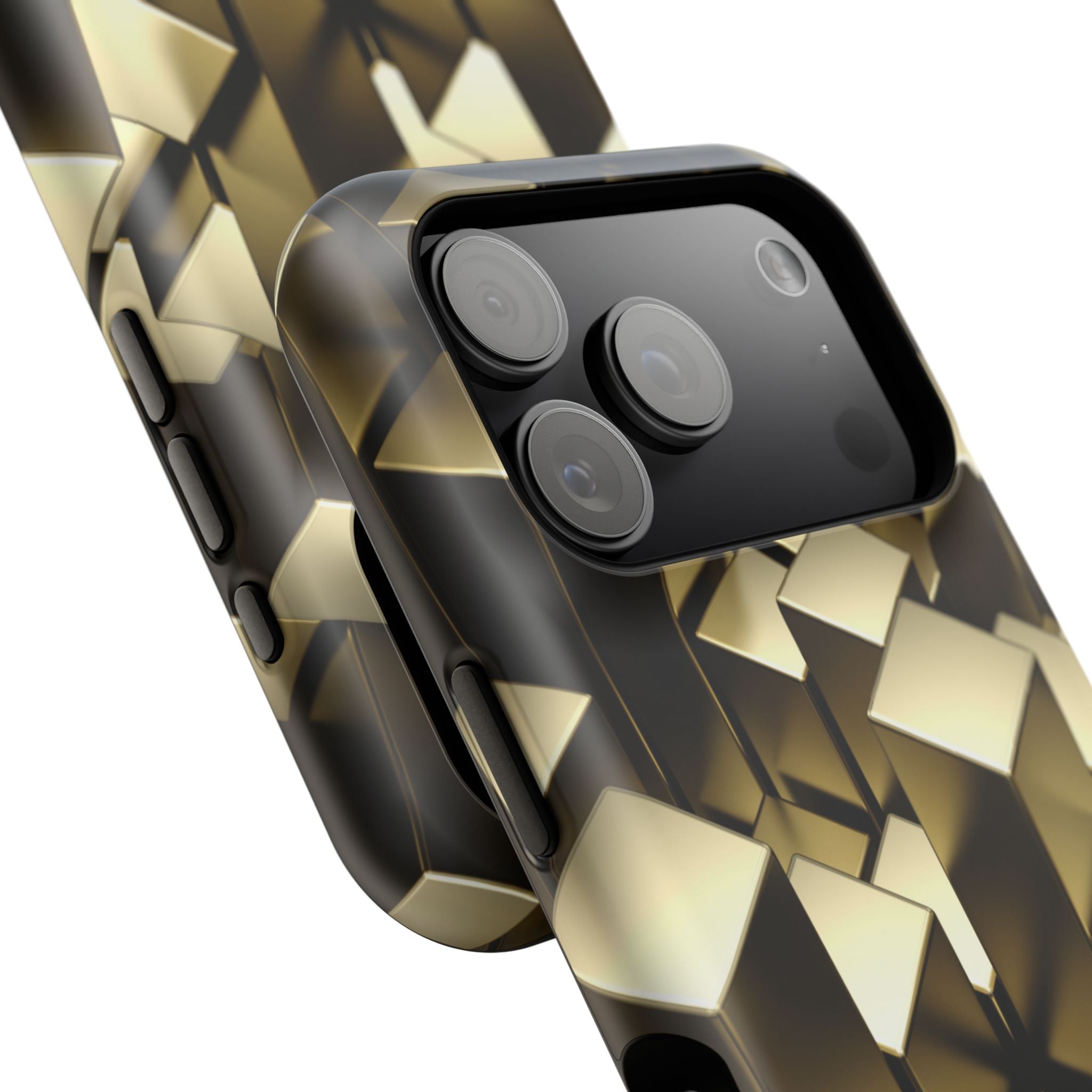 Impact-Resistant Phone Case — Gold Geometric 3D Cubes