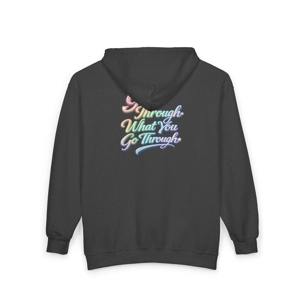 Unisex Grow Through What You Go Through Zip Hoodie — Inspirational Pastel Script Full-Zip Sweatshirt
